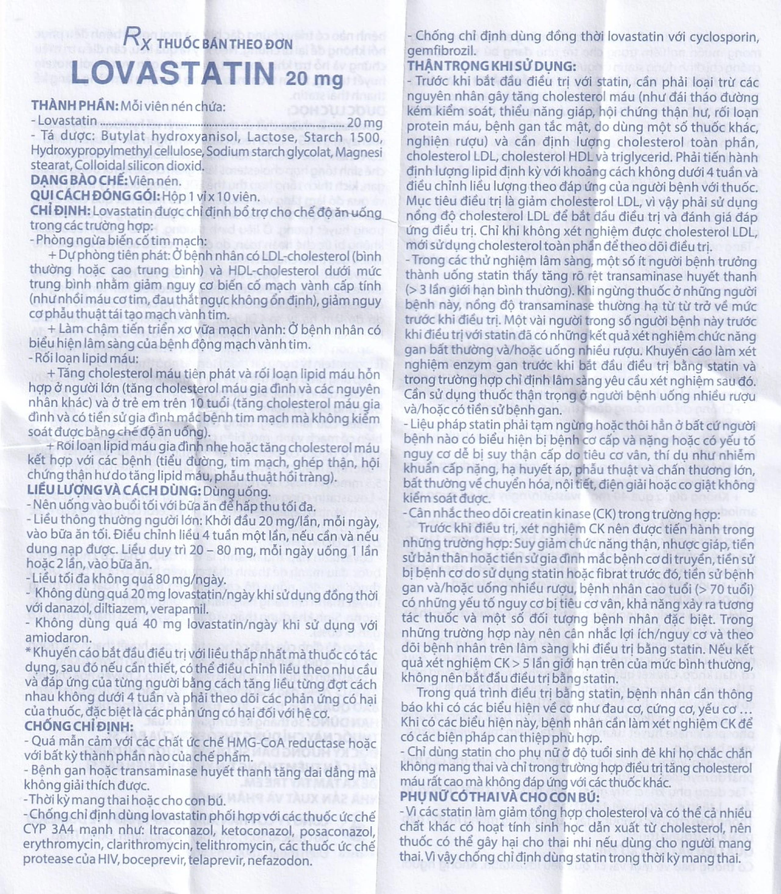 Thuốc Lovastatin 20mg Domesco phòng ngừa biến cố tim mạch (1 vỉ x 10 viên)