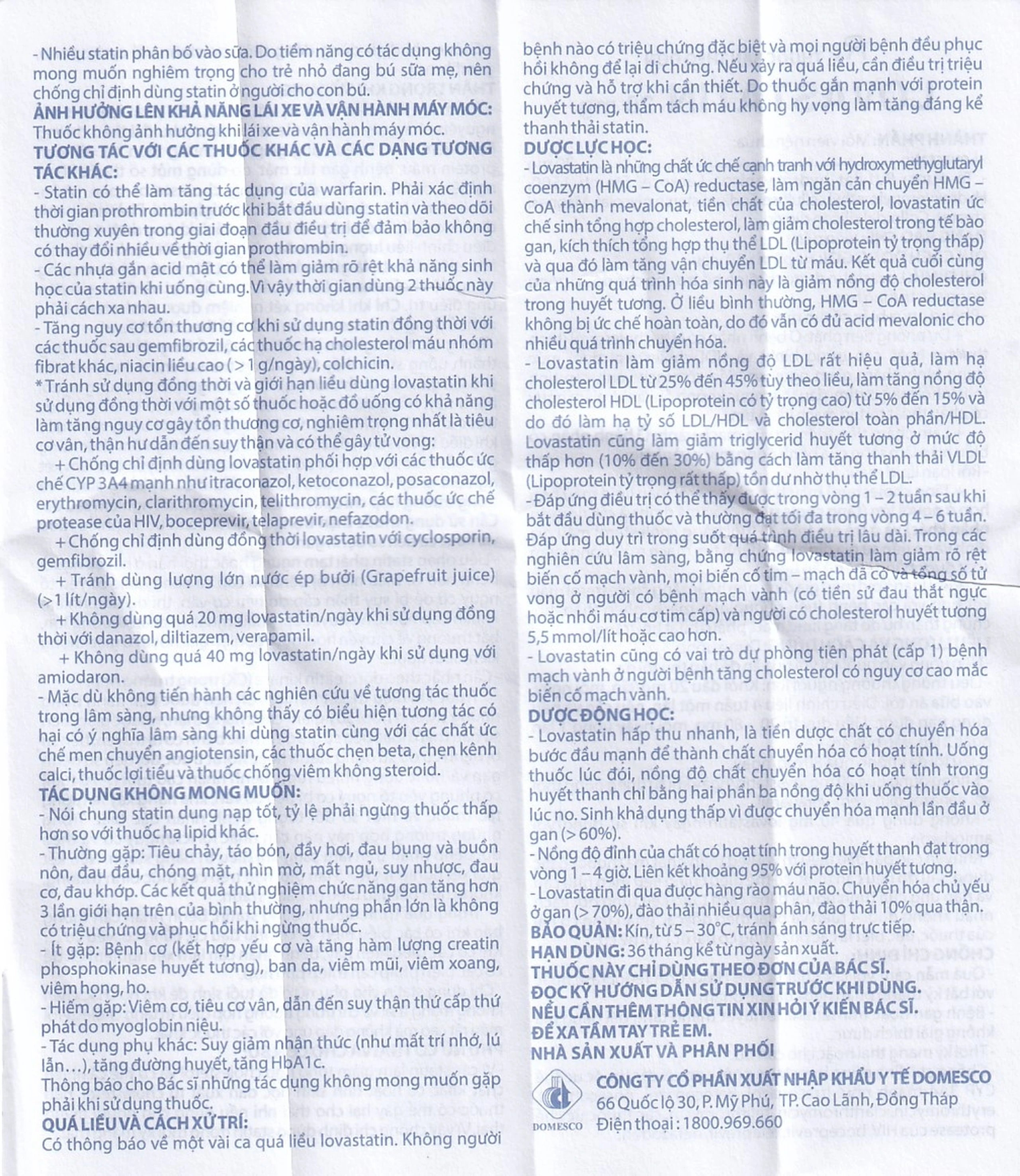 Thuốc Lovastatin 20mg Domesco phòng ngừa biến cố tim mạch (1 vỉ x 10 viên)