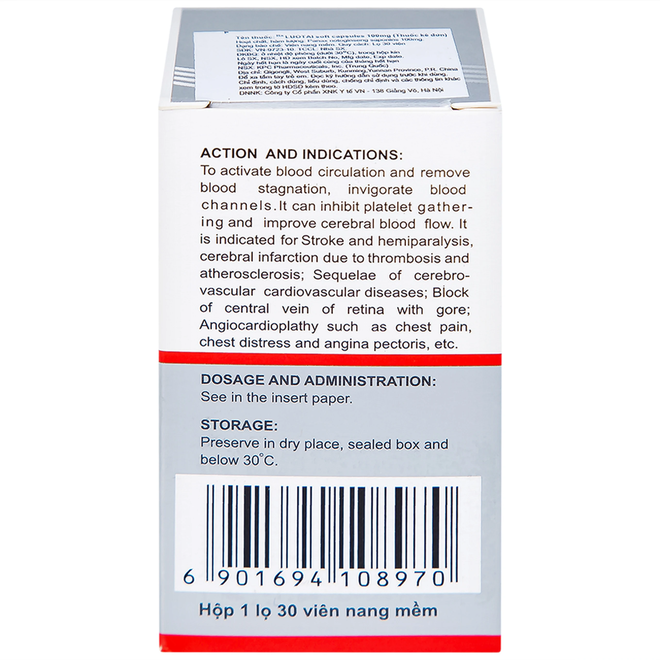 Thuốc Luotai Kunming điều trị đột quỵ, liệt nửa người (30 viên)