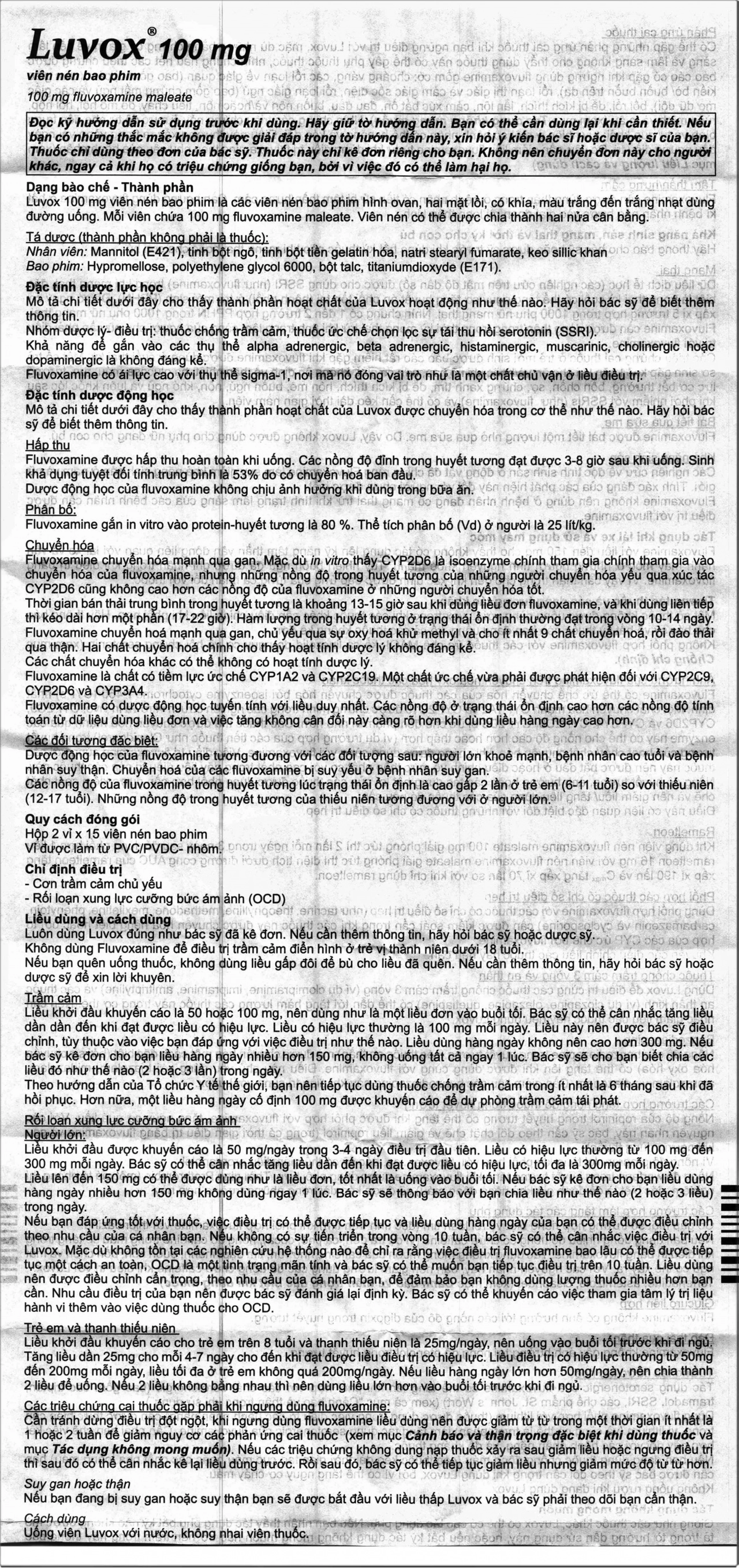 Viên nén Luvox 100mg Abbott điều trị trầm cảm, rối loạn trầm cảm (2 vỉ x 15 viên)