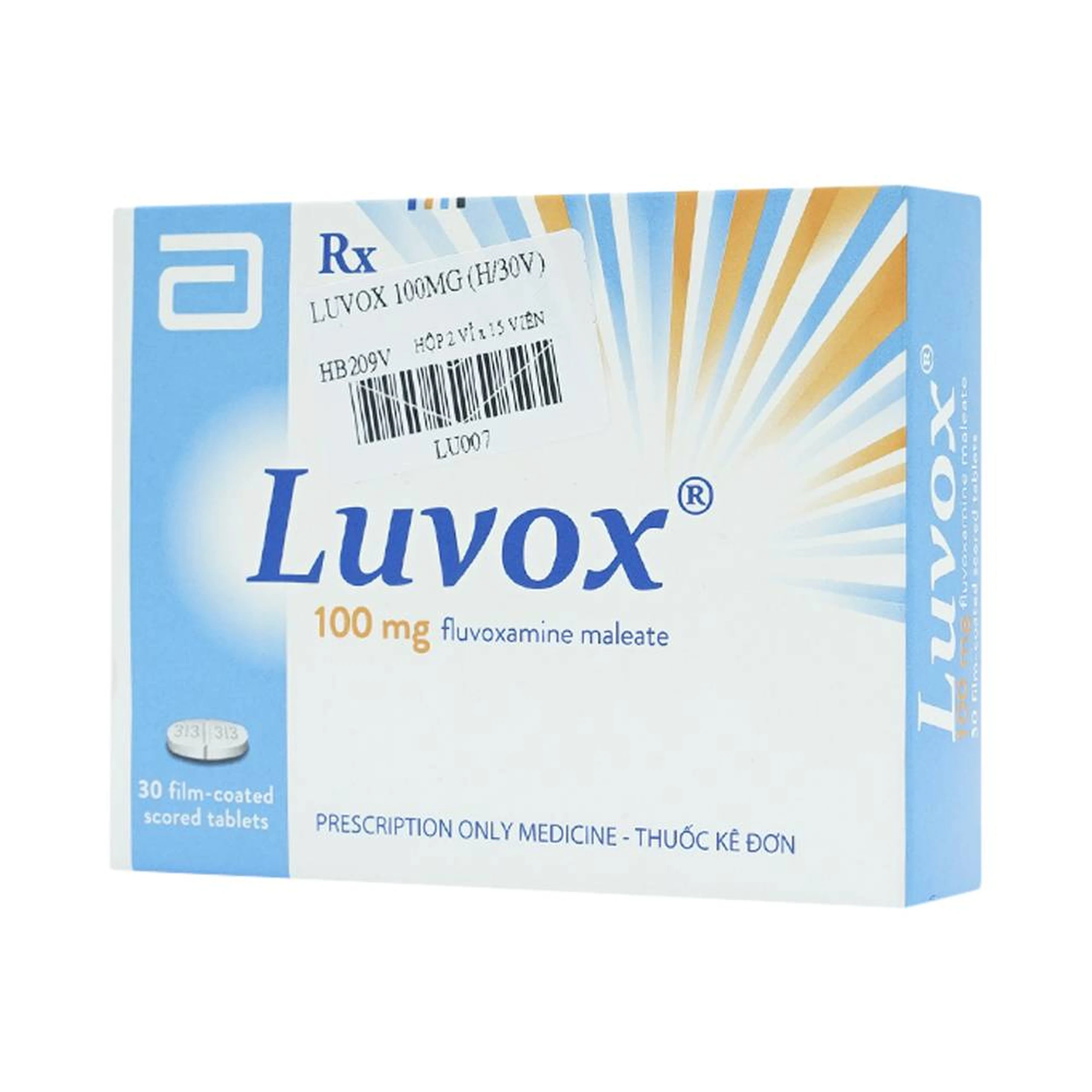 Viên nén Luvox 100mg Abbott điều trị trầm cảm, rối loạn trầm cảm (2 vỉ x 15 viên)