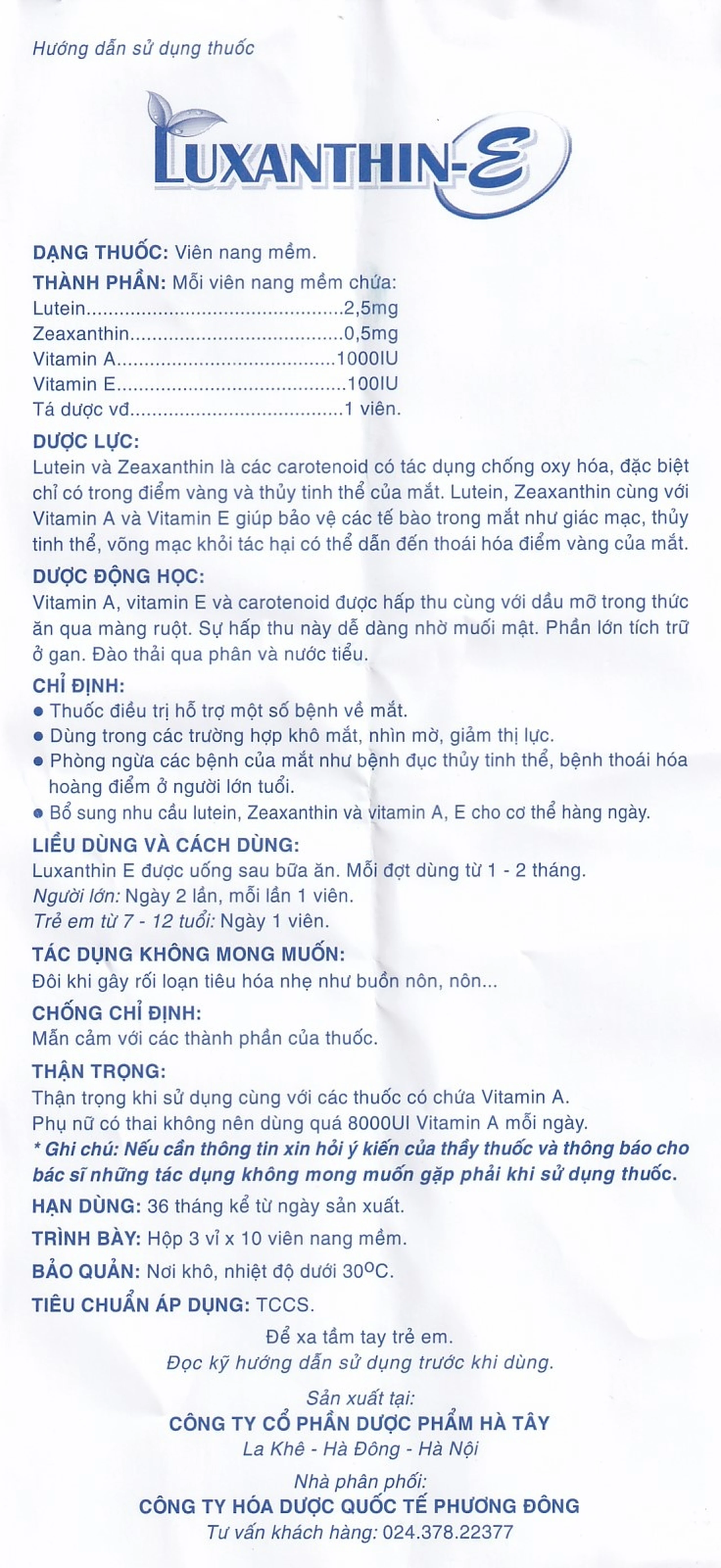 Thuốc Luxathin-E hỗ trợ điều trị bệnh lý về mắt, khô mắt, nhìn mờ, cải thiện thị lực (3 vỉ x 10 viên)