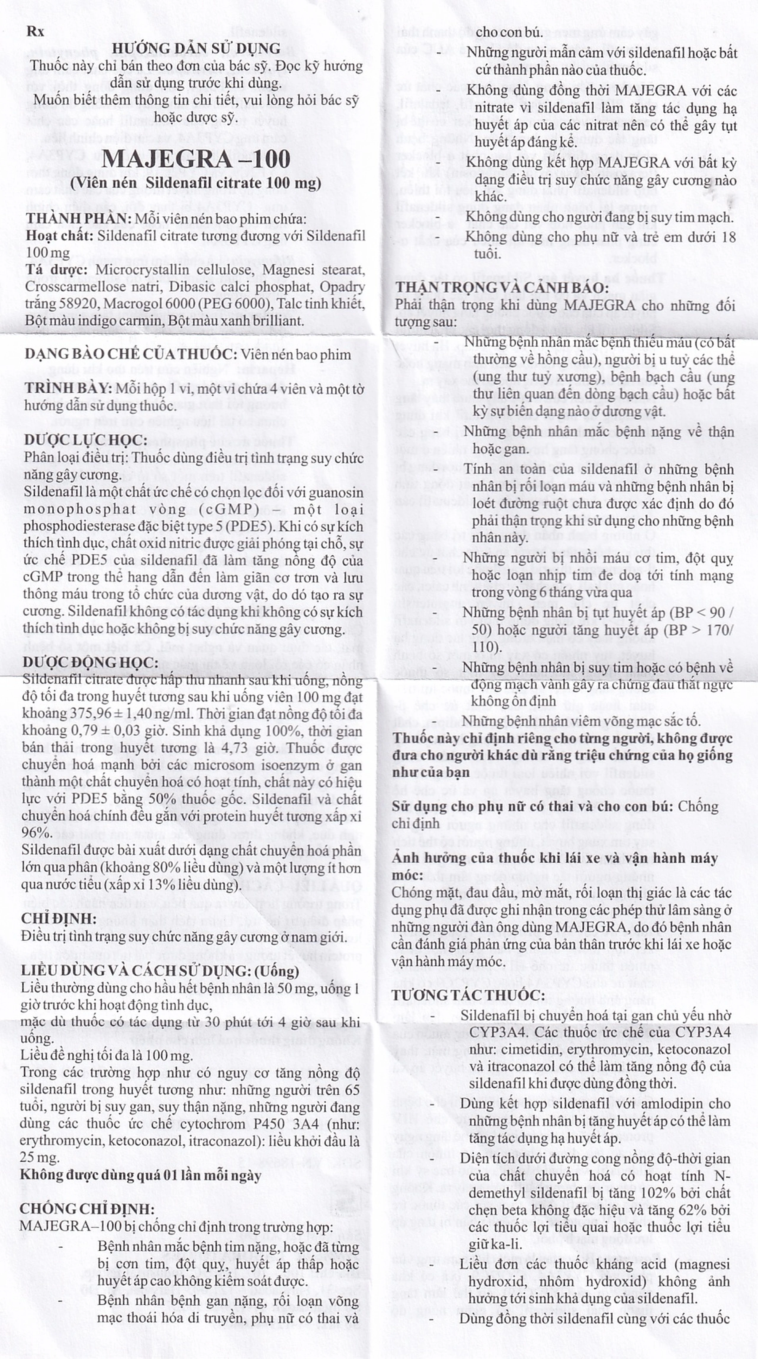 Viên nén Majegra-100 Synmedic điều trị tình trạng suy chức năng gây cương ở nam giới (1 vỉ x 4 viên)