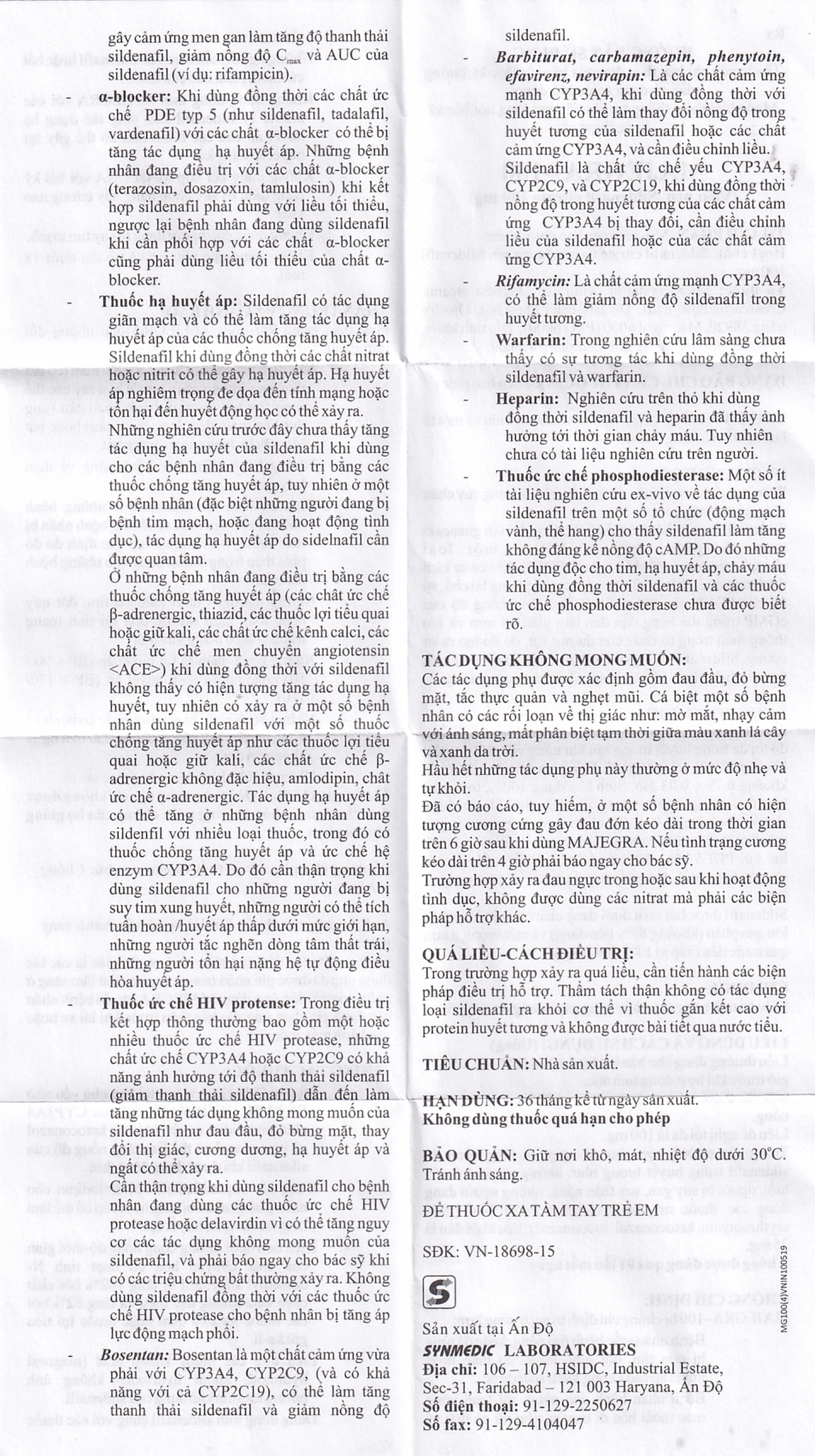 Viên nén Majegra-100 Synmedic điều trị tình trạng suy chức năng gây cương ở nam giới (1 vỉ x 4 viên)