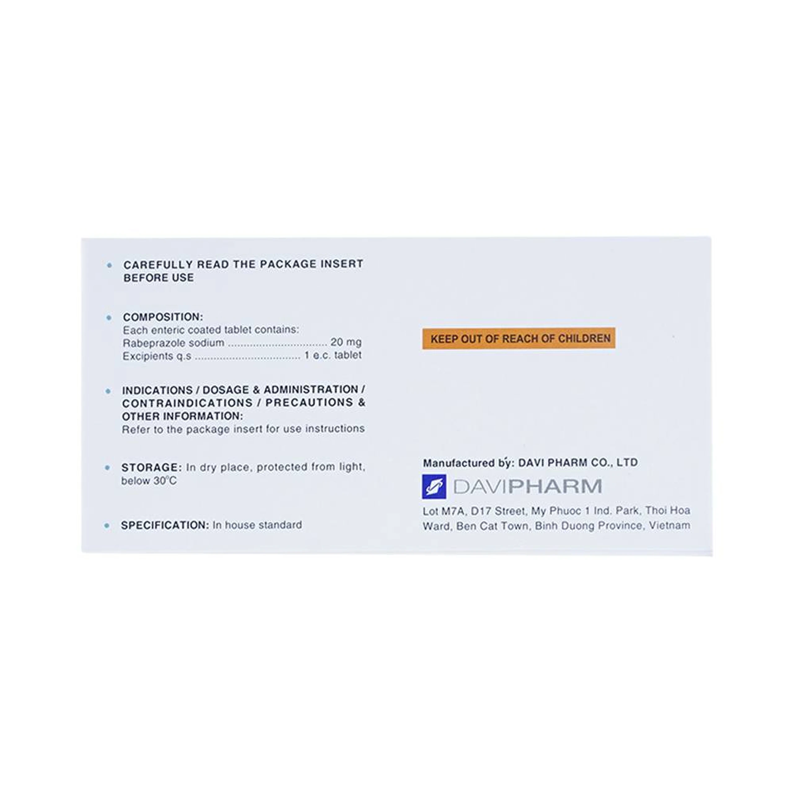 Viên nén Martaz 20mg DaViPharm điều trị loét dạ dày (10 vỉ x 10 viên)