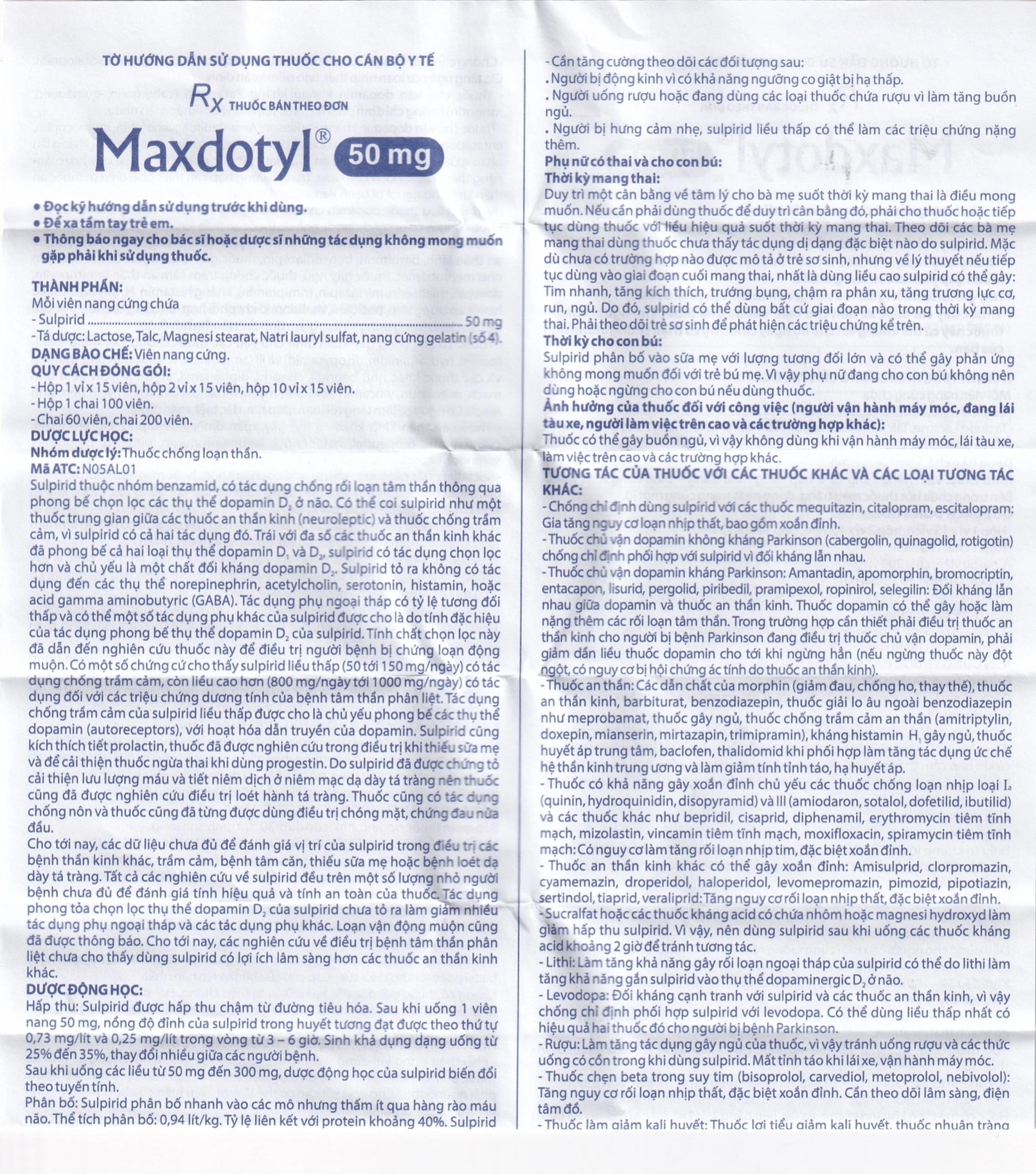 Viên nang cứng Maxdotyl 50mg Domesco điều trị chứng lo âu ở người lớn (2 vỉ x 15 viên)
