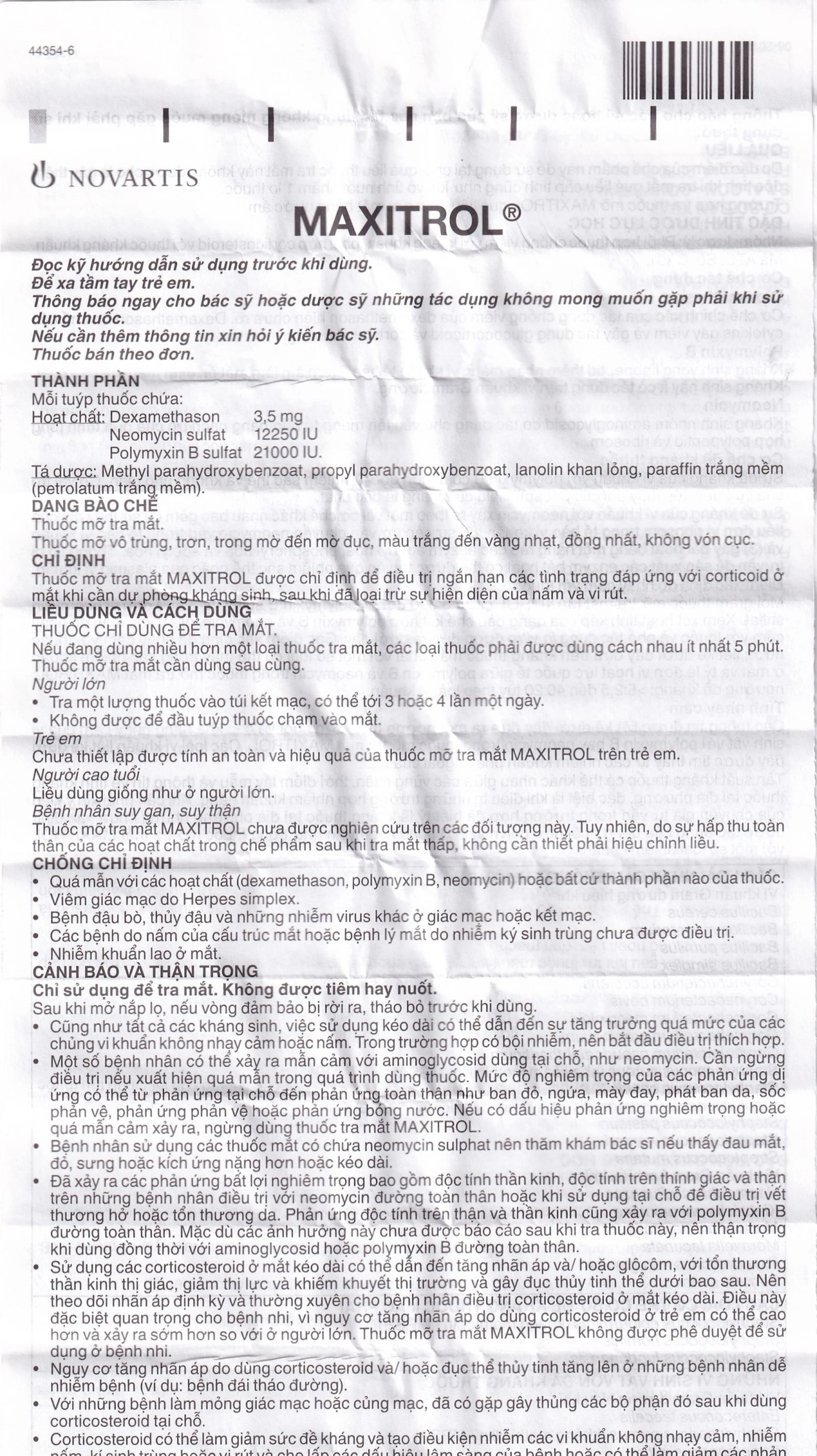 Thuốc mỡ tra mắt Maxitrol điều trị ngắn hạn các tình trạng đáp ứng với corticoid ở mắt (3,5g) 