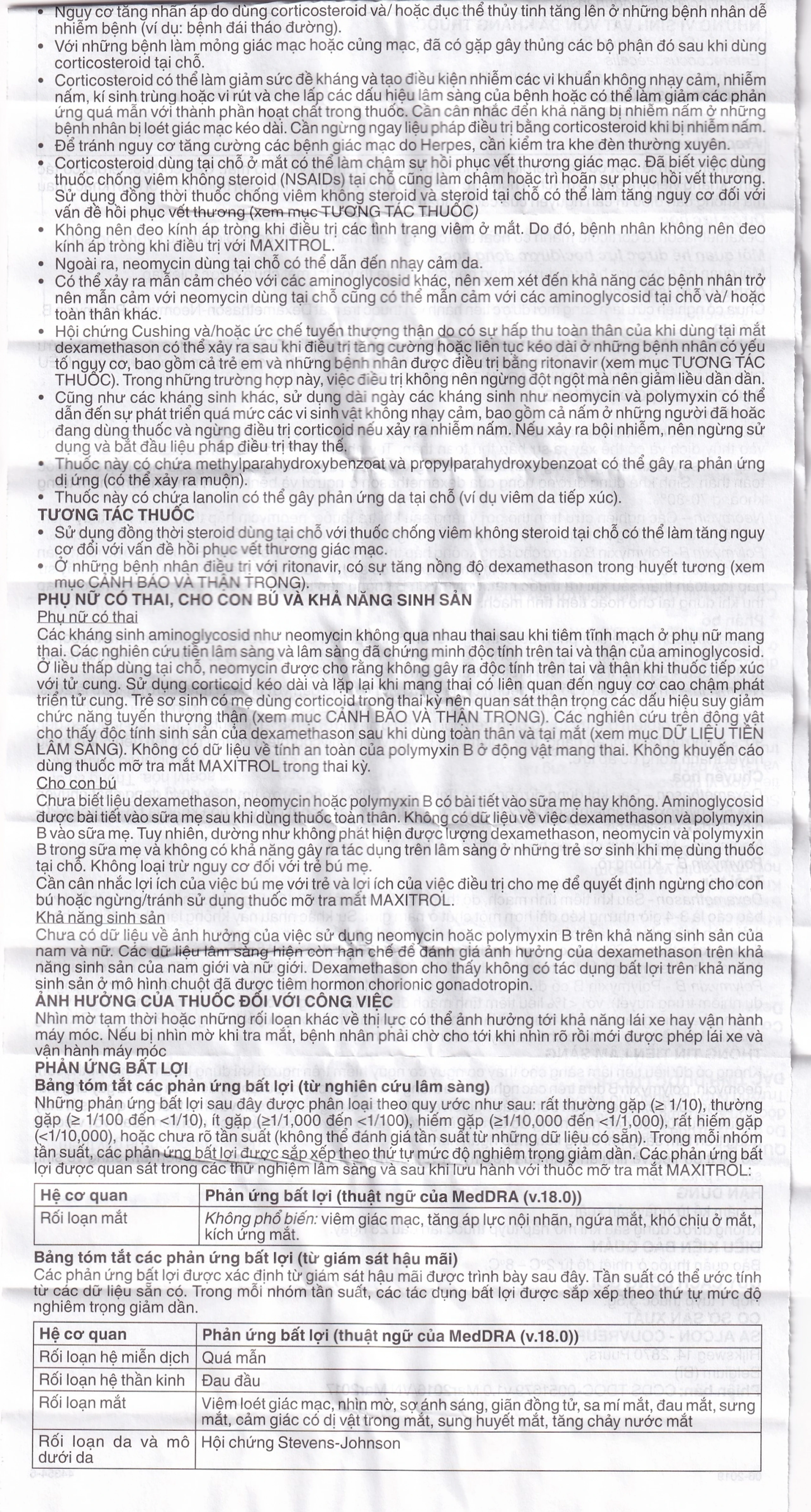 Thuốc mỡ tra mắt Maxitrol điều trị ngắn hạn các tình trạng đáp ứng với corticoid ở mắt (3,5g) 