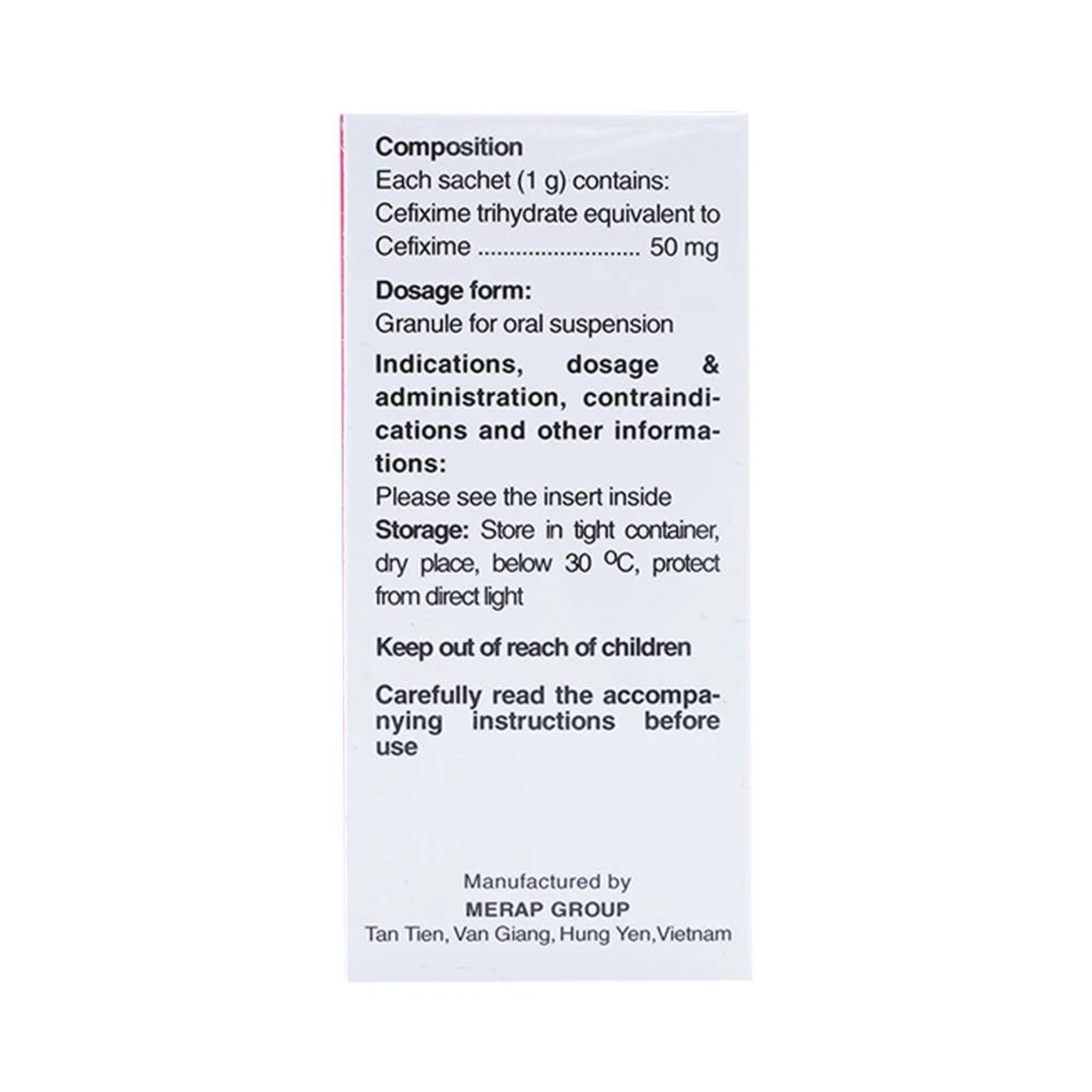 Cốm pha hỗn dịch uống Mecefix-B.E 50mg Merap điều trị viêm tai giữa, viêm xoang (20 gói)