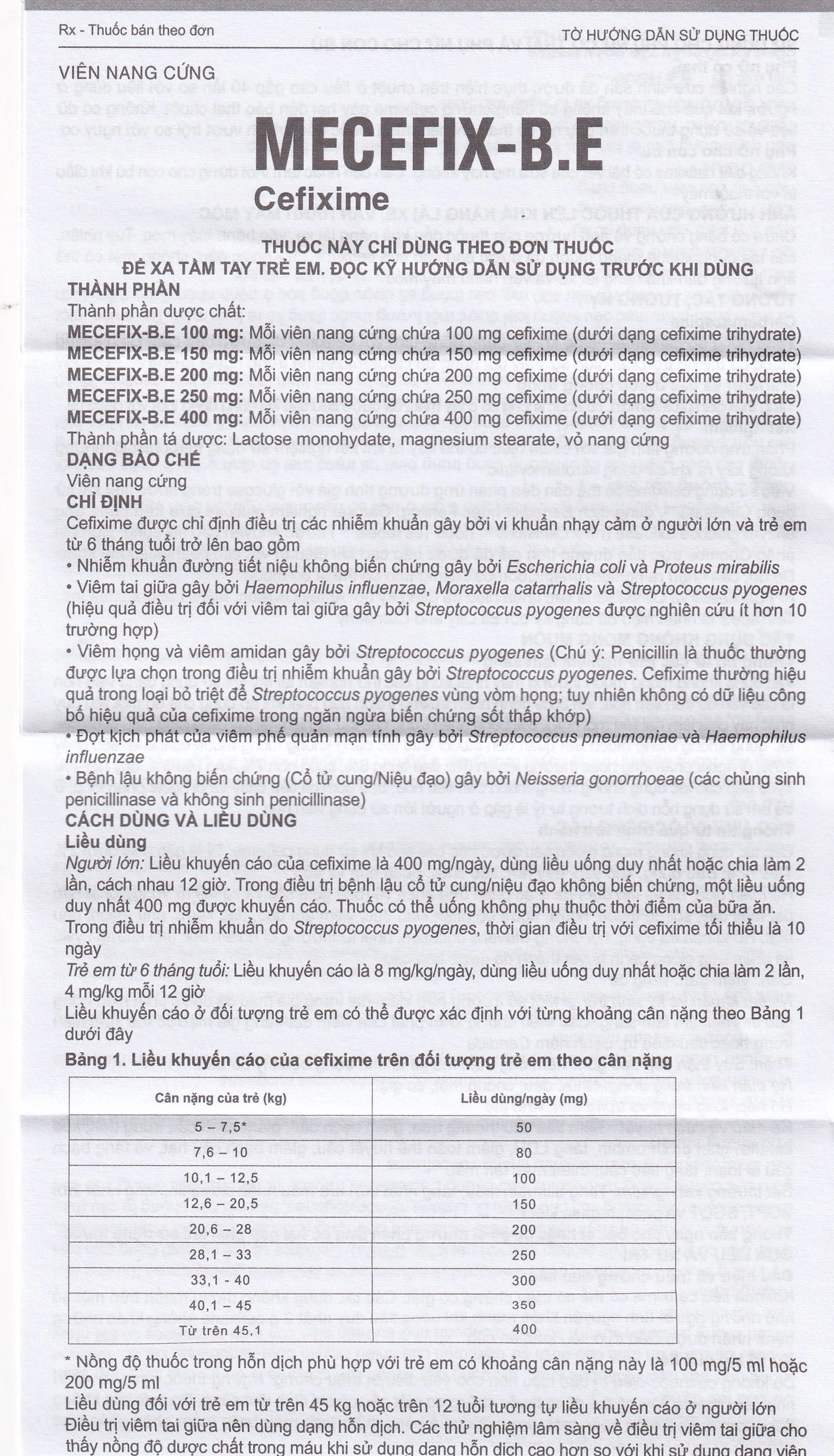 Thuốc Mecefix-B.E 150mg Merap điều trị nhiễm khuẩn đường tiết niệu, viêm tai giữa (2 vỉ x 10 viên)