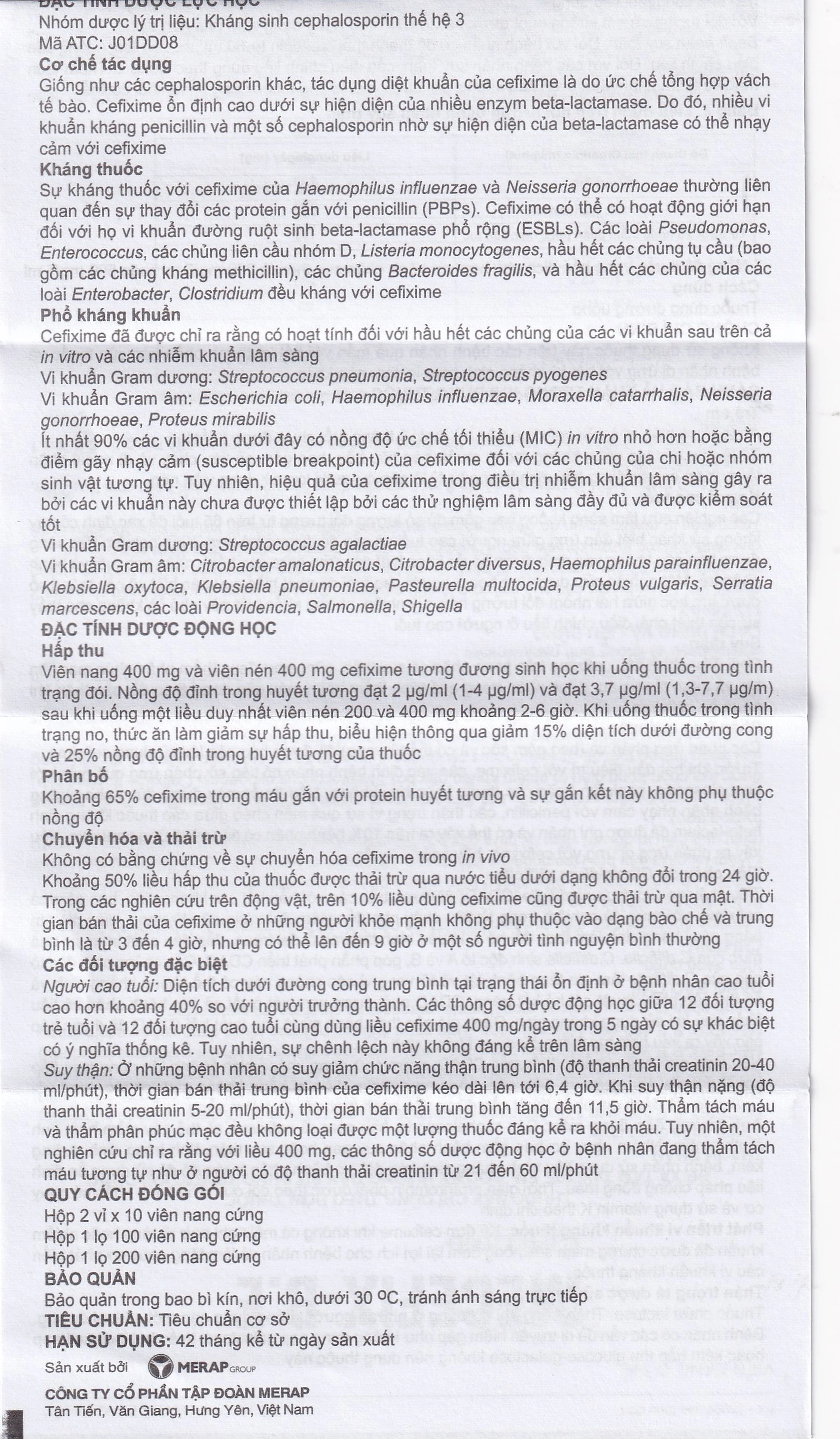 Thuốc Mecefix-B.E 150mg Merap điều trị nhiễm khuẩn đường tiết niệu, viêm tai giữa (2 vỉ x 10 viên)