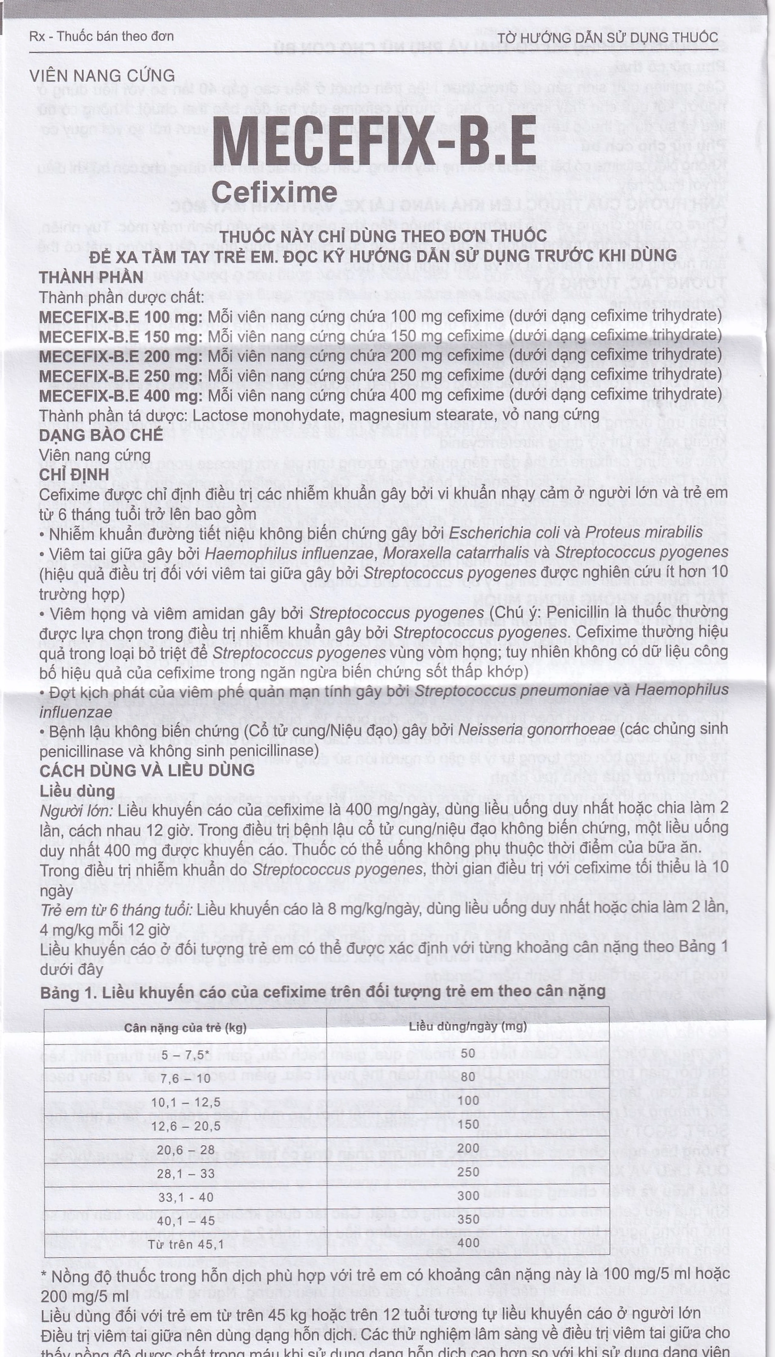 Thuốc Mecefix-B.E 200mg Merap điều trị nhiễm khuẩn đường tiết niệu, viêm tai giữa (2 vỉ x 10 viên)