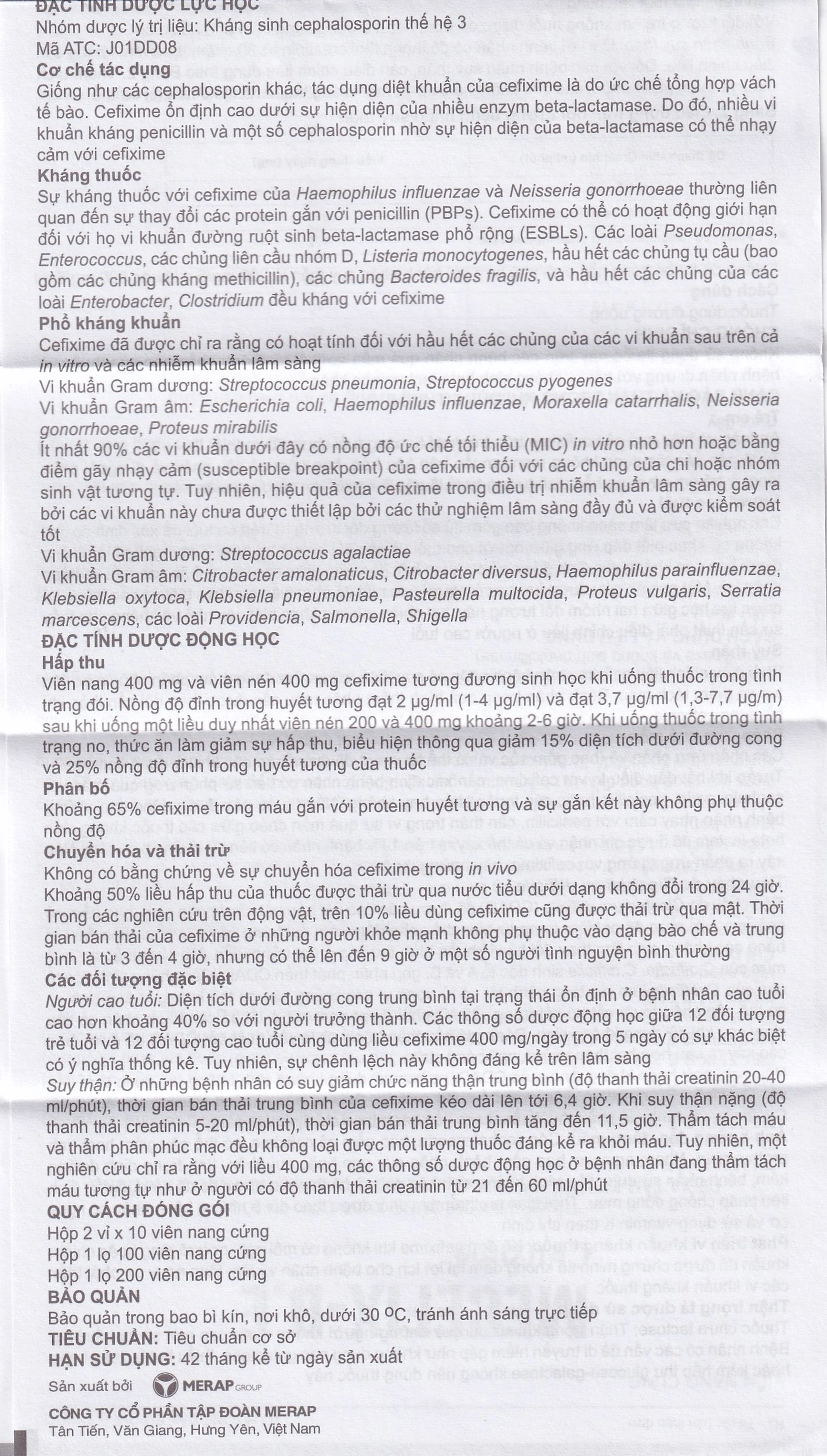 Thuốc Mecefix-B.E 200mg Merap điều trị nhiễm khuẩn đường tiết niệu, viêm tai giữa (2 vỉ x 10 viên)