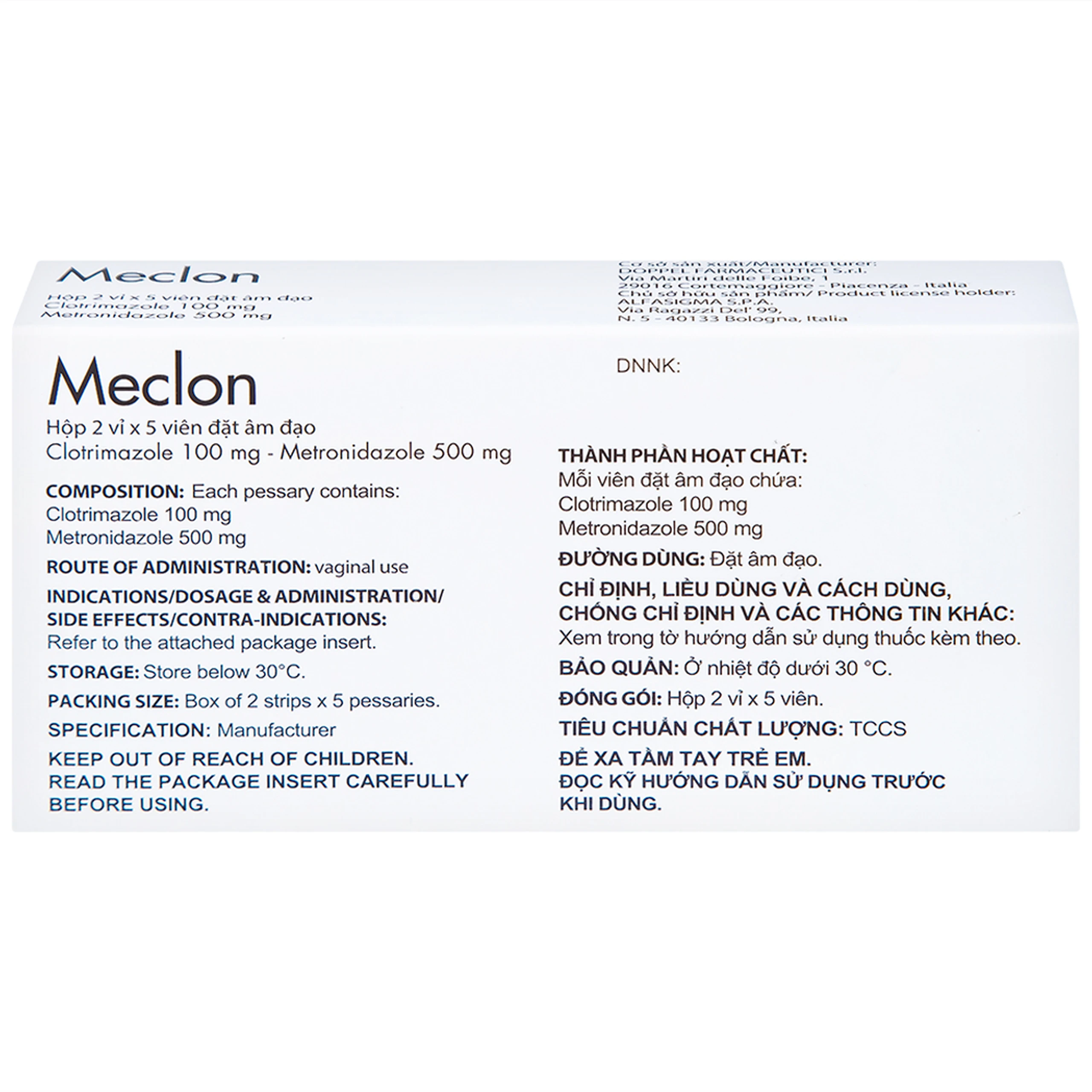 Viên đặt âm đạo Meclon Doppel Pharma điều trị viêm cổ tử cung, âm đạo (2 vỉ x 5 viên)