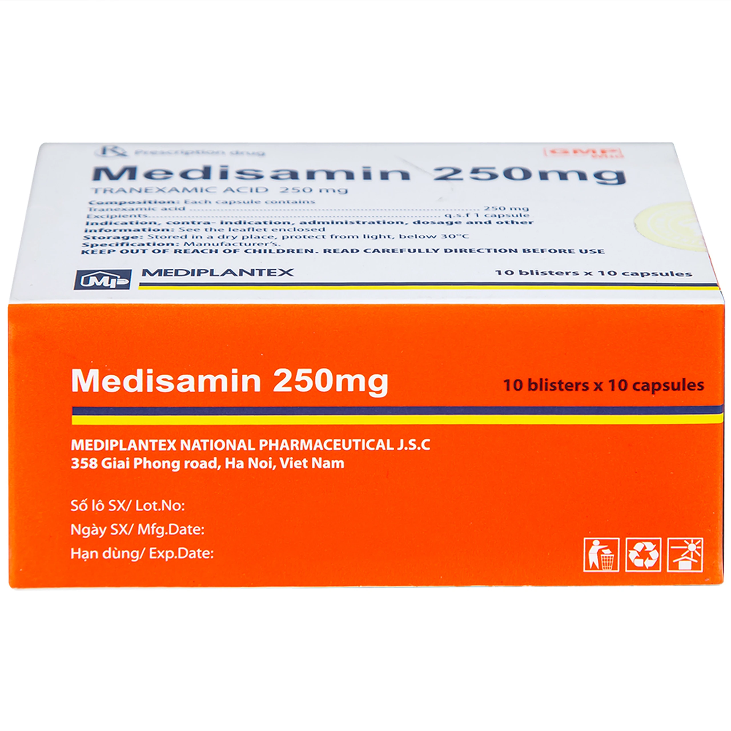 Thuốc Medisamin 250mg Mediplantex điều trị tình trạng chảy máu (10 vỉ x 10 viên) 