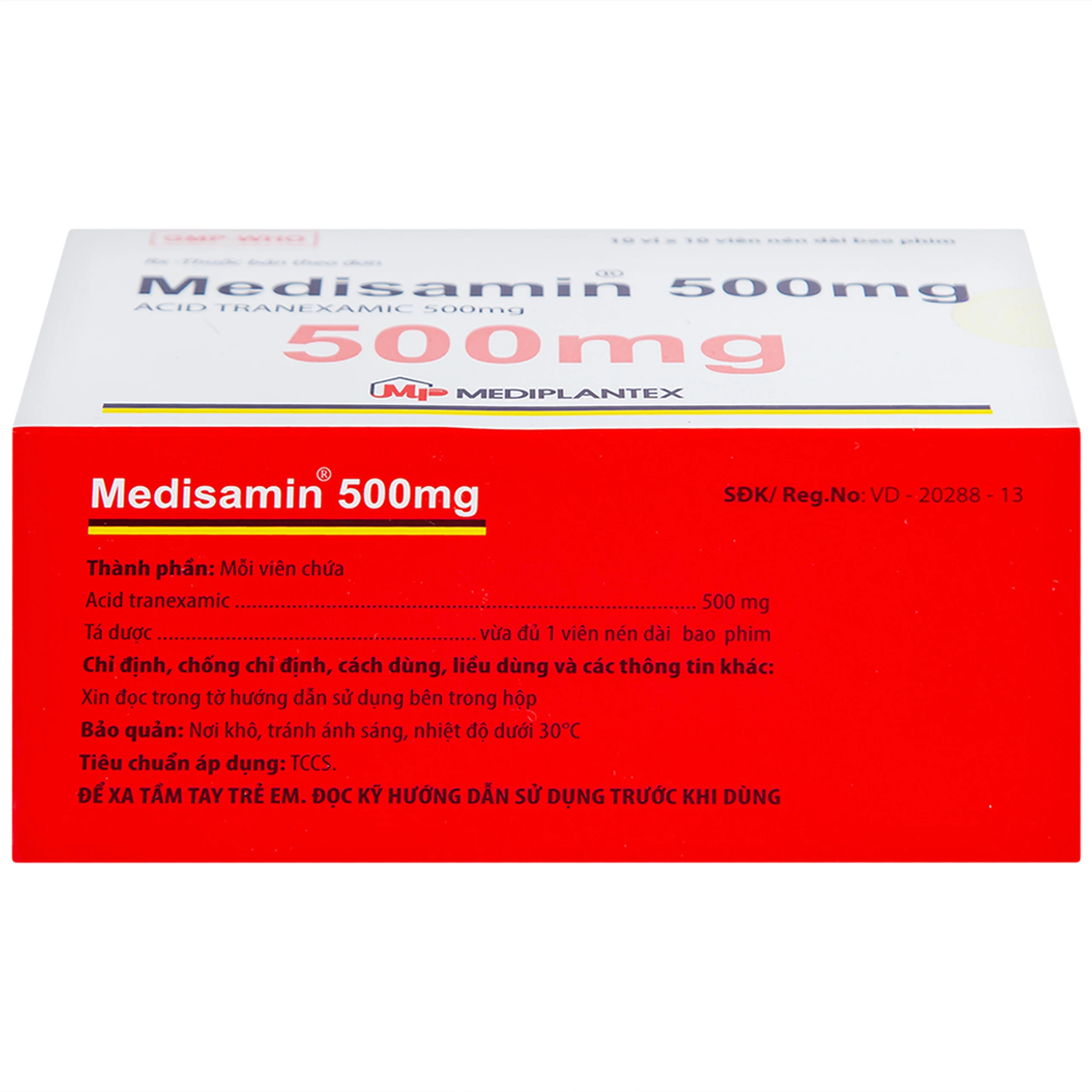 Thuốc Medisamin 500mg Mediplantex điều trị chảy máu ở bệnh ưa chảy máu, rong kinh (10 vỉ x 10 viên) 