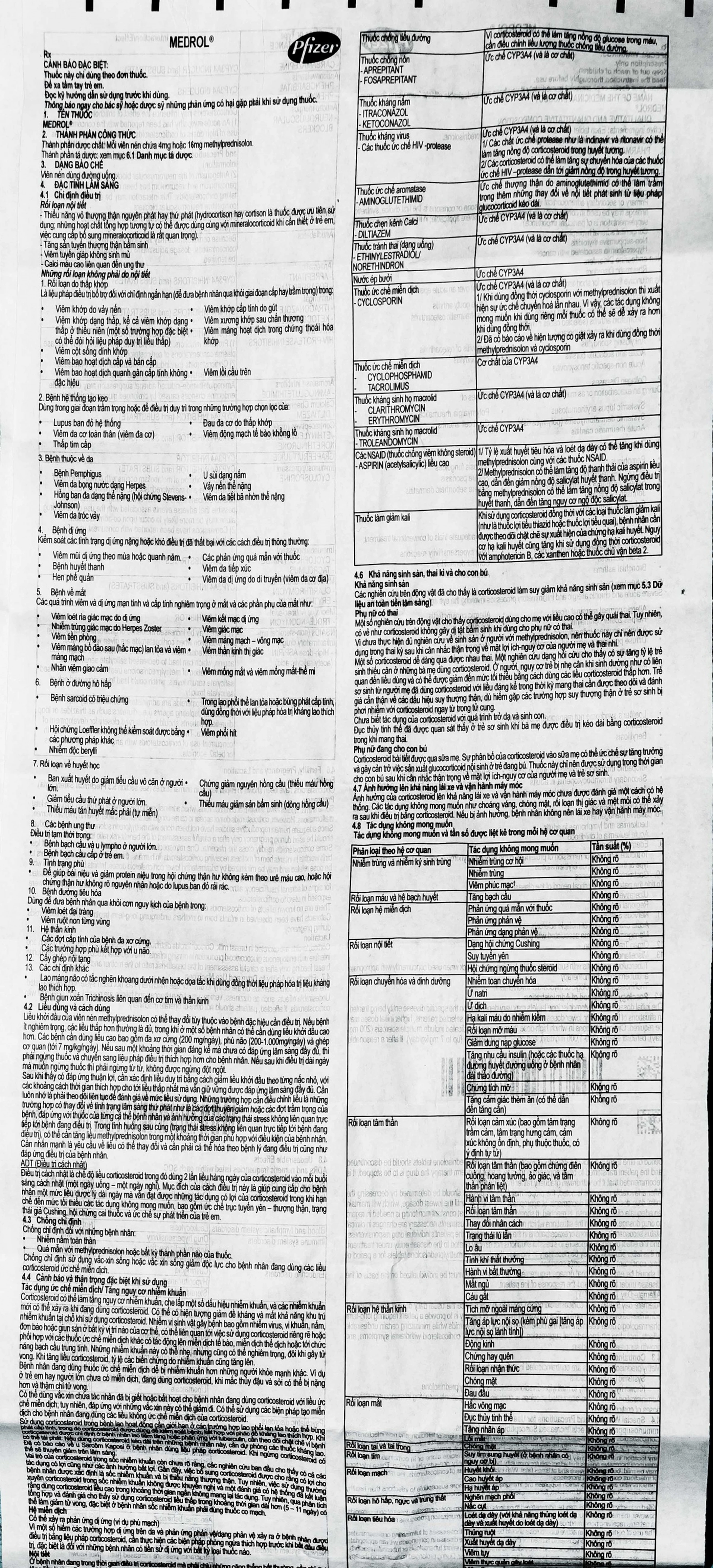 Thuốc Medrol 4mg Pfizer kháng viêm, điều trị rối loạn nội tiết, viêm tuyến giáp (3 vỉ x 10 viên)