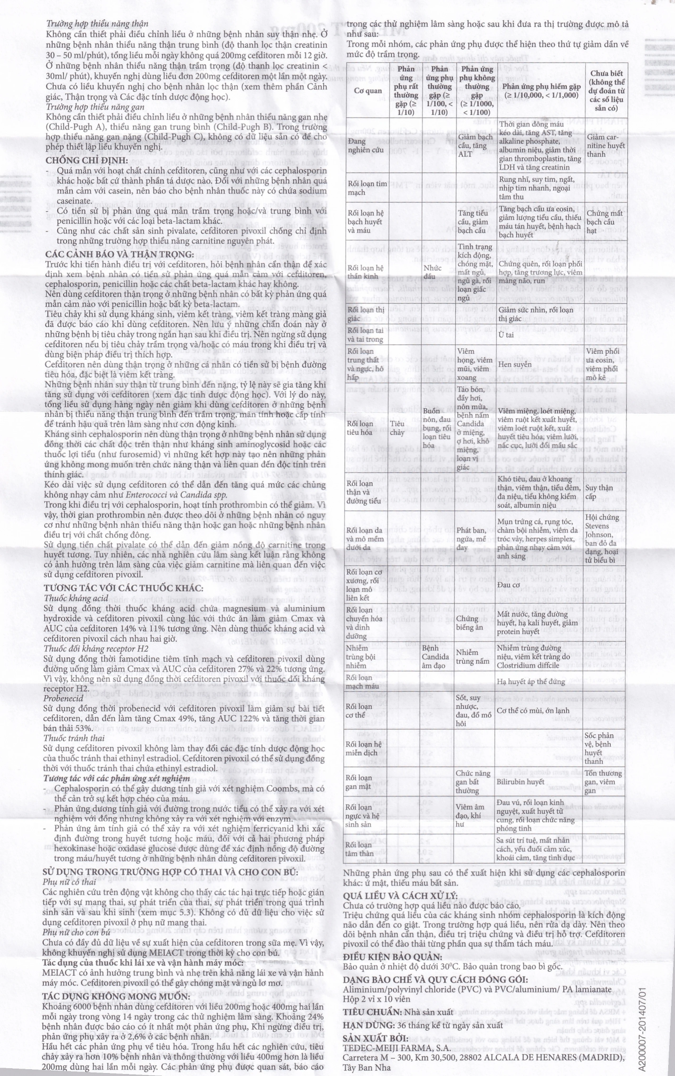 Thuốc Meiact 200mg điều trị viêm amidan, viêm họng cấp tính, viêm xoang xương hàm (2 vỉ x 10 viên)