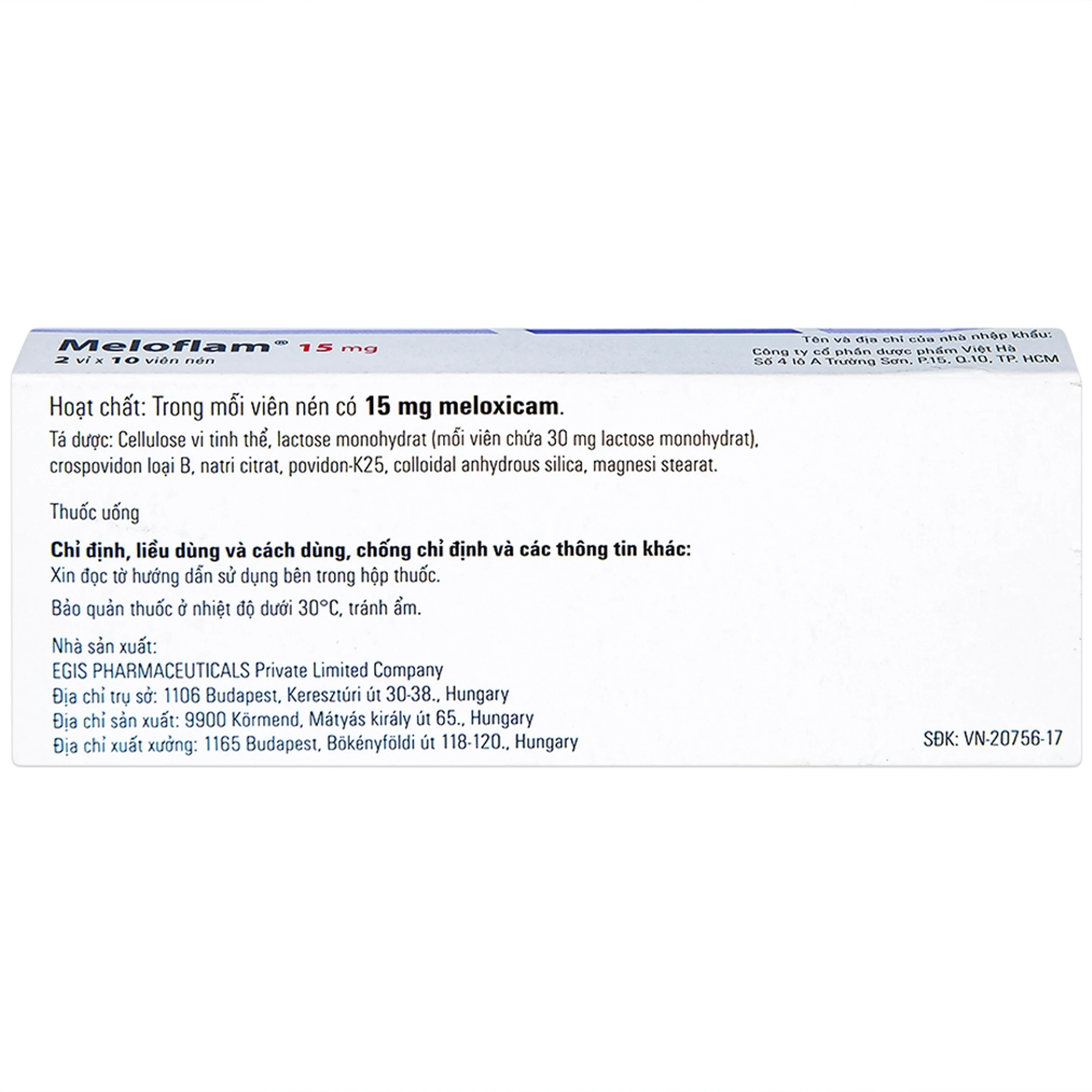 Thuốc Meloflam 15mg Egis điều trị thoái hóa xương khớp (2 vỉ x 10 viên)