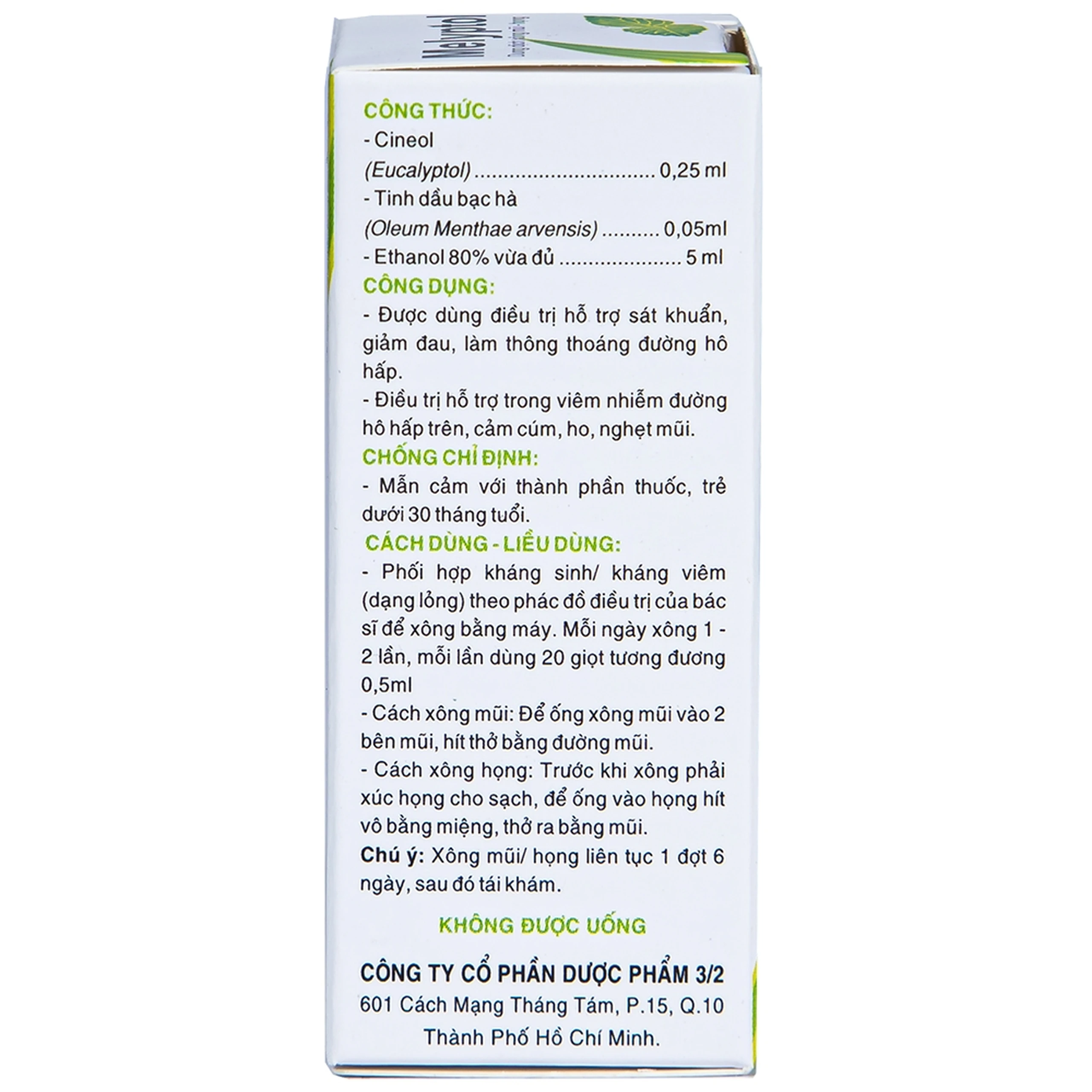 Dung dịch xông mũi họng Melyptol Dược 3-2 điều trị hỗ trợ sát khuẩn, giảm đau đường hô hấp (5ml)