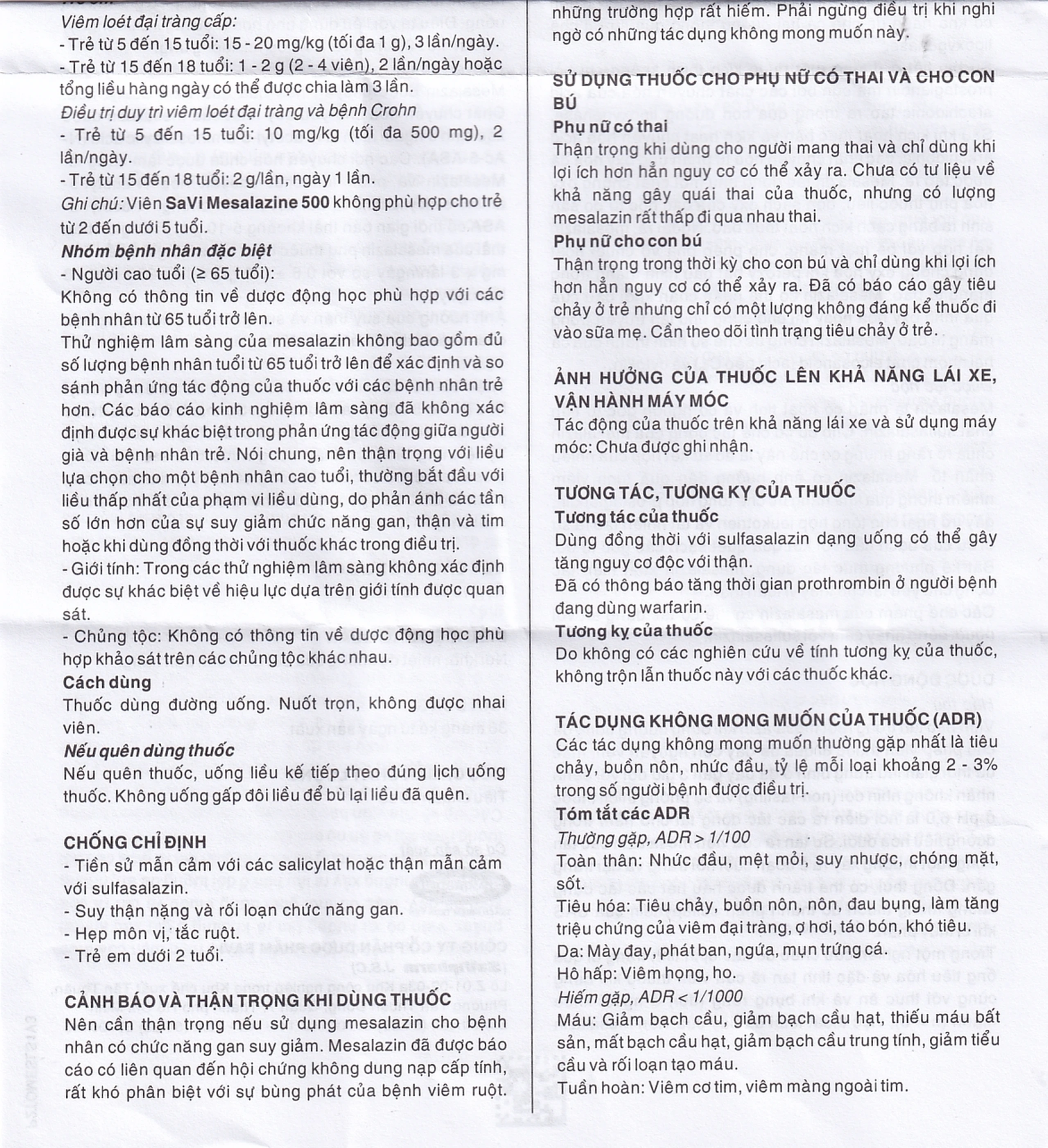 Thuốc Mesalazine 500mg SaviPharm điều trị viêm loét đại tràng (10 vỉ x 10 viên)