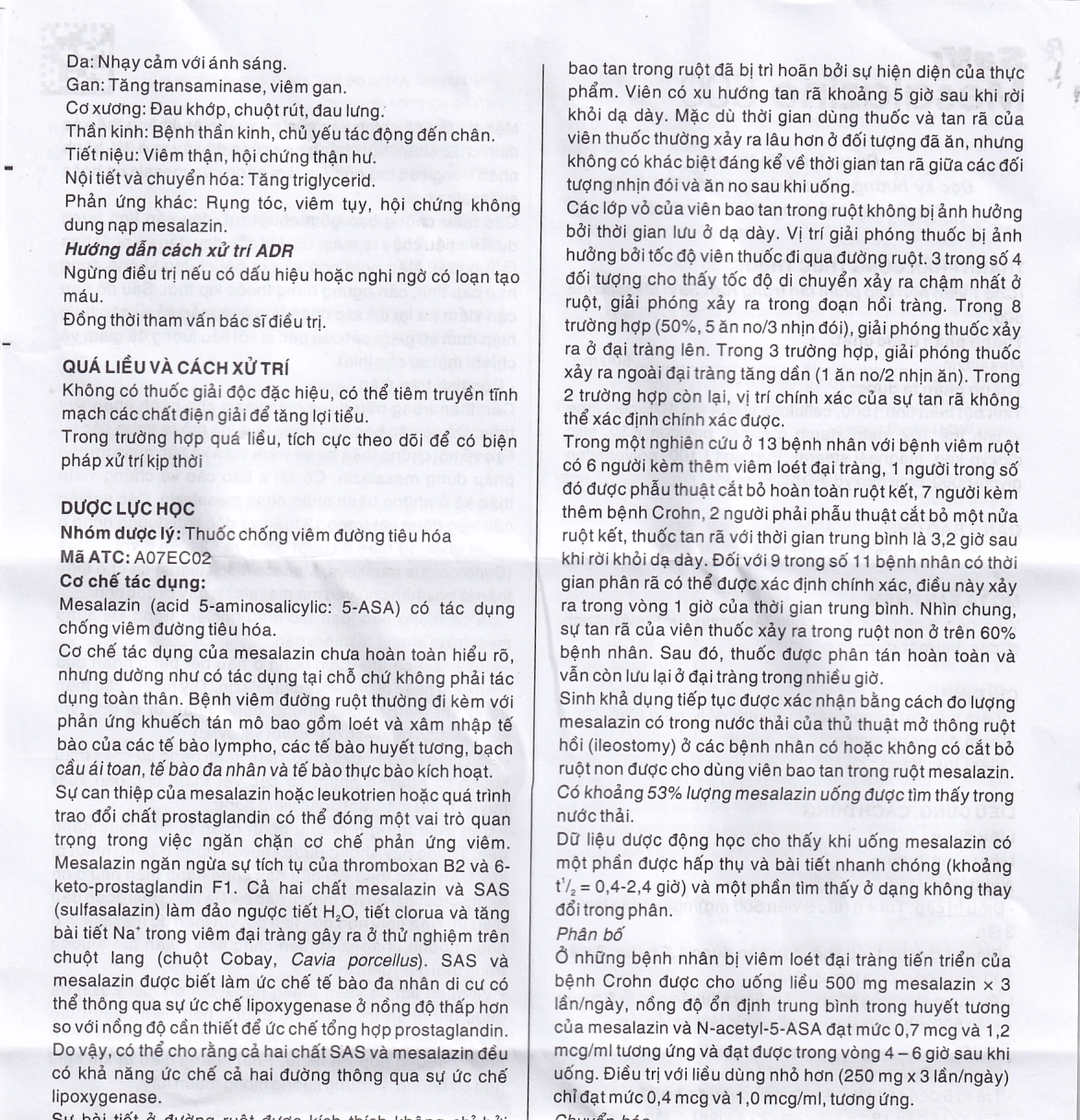 Thuốc Mesalazine 500mg SaviPharm điều trị viêm loét đại tràng (10 vỉ x 10 viên)