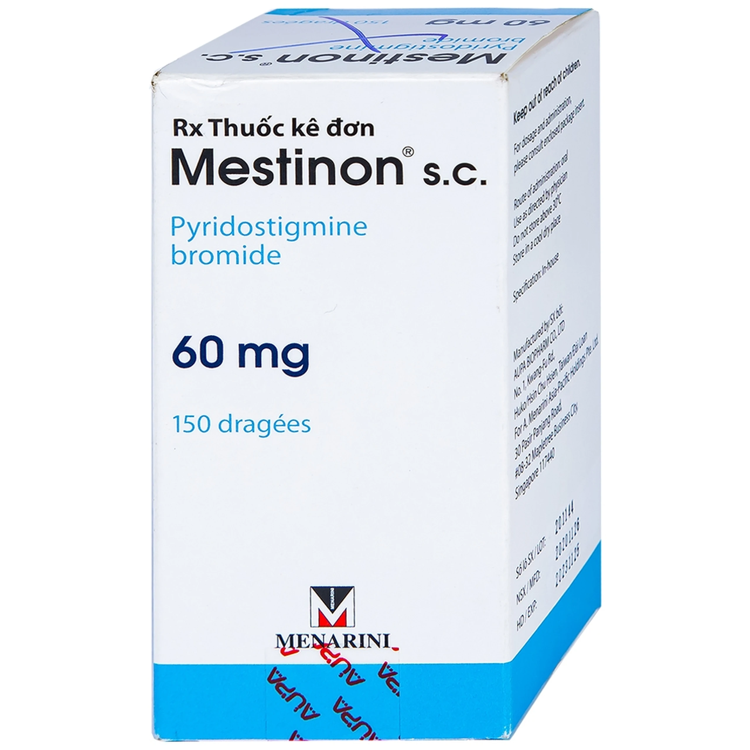 Viên nén Mestinon S.C. 60mg Menarini điều trị nhược cơ,  tắc ruột do liệt ruột và bí tiểu sau phẫu thuật (150 viên)