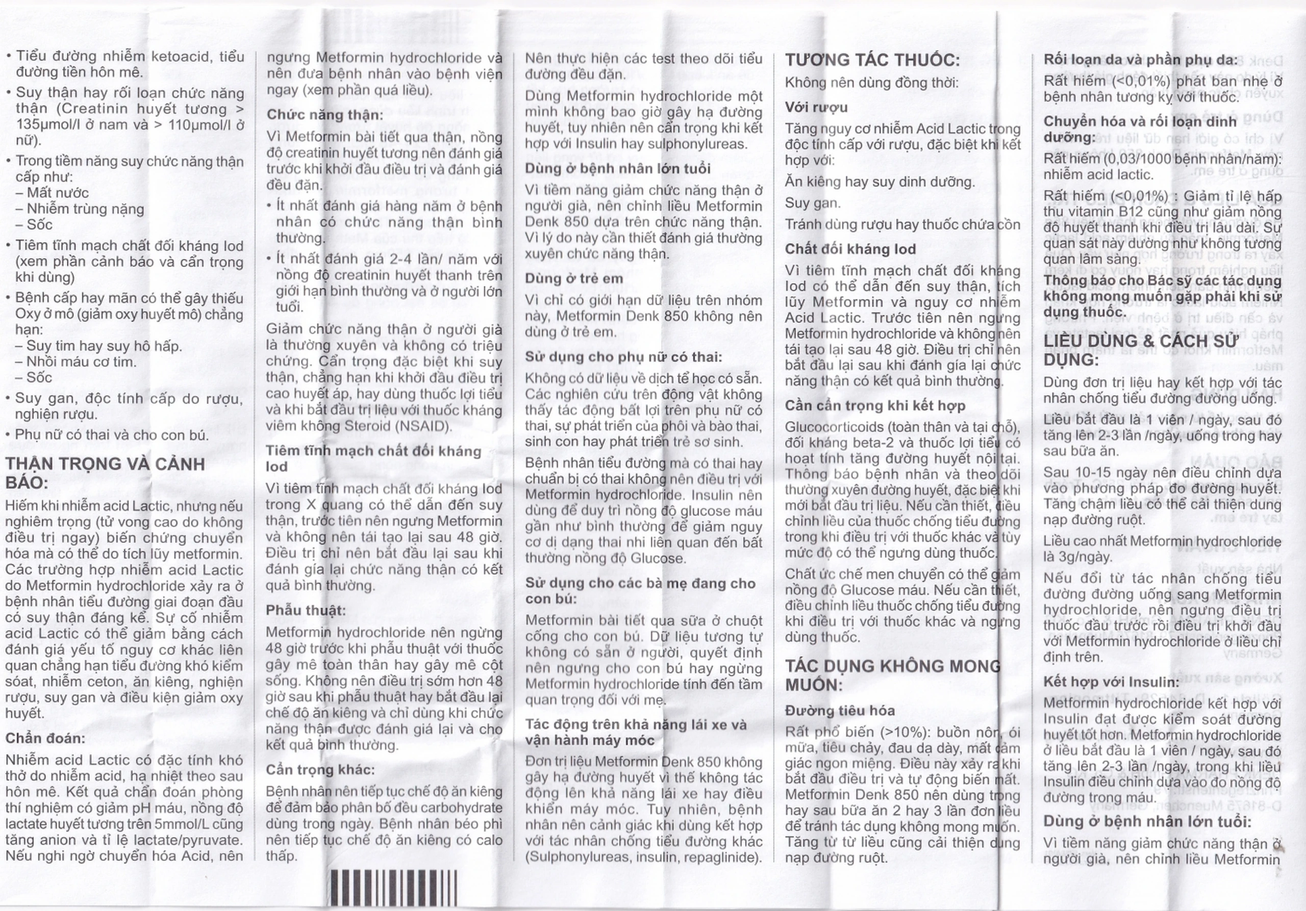 Viên nén Metformin Denk 850 điều trị đái tháo đường típ 2 (8 vỉ x 15 viên)