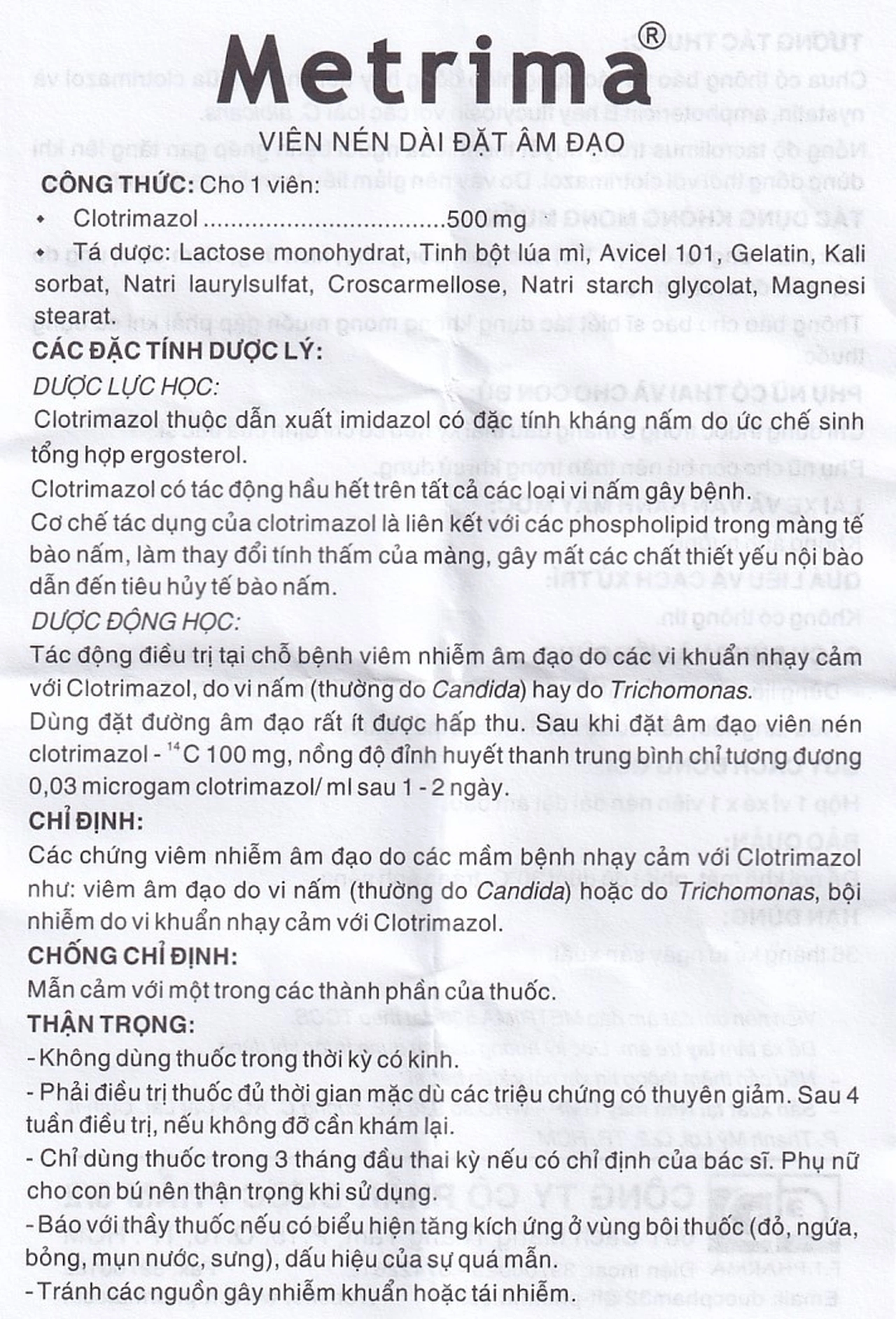 Viên đặt âm đạo Metrima Dược 3-2 điều trị nấm candida (1 vỉ x 1 viên)