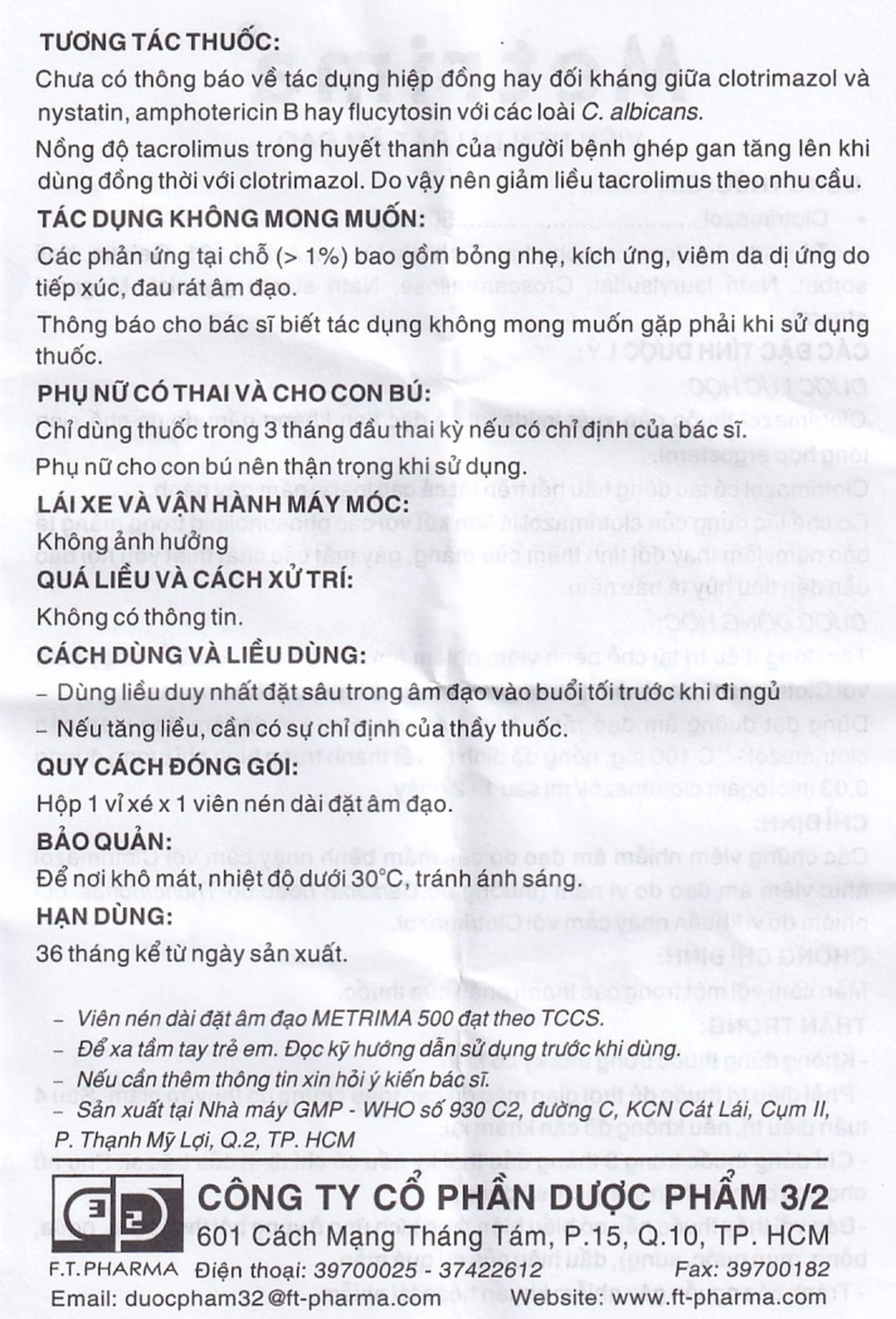 Viên đặt âm đạo Metrima Dược 3-2 điều trị nấm candida (1 vỉ x 1 viên)