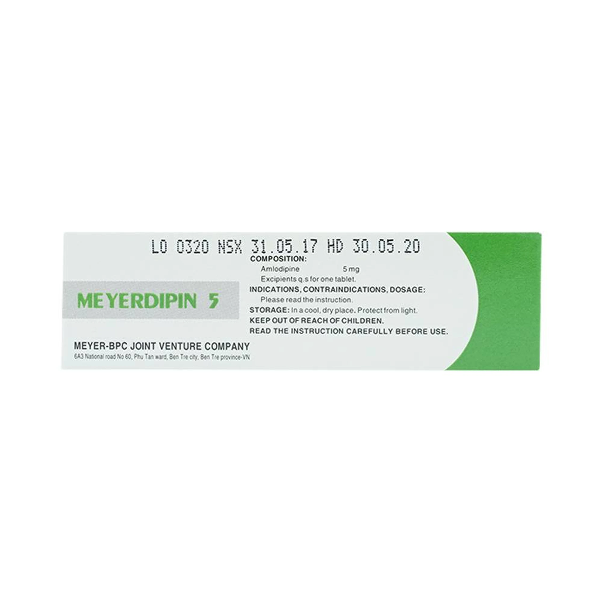 Viên nén Meyerdipin 5 Meyer - BPC điều trị tăng huyết áp nhẹ và vừa, đau thắt ngực ổn định (5 vỉ x 10 viên) 