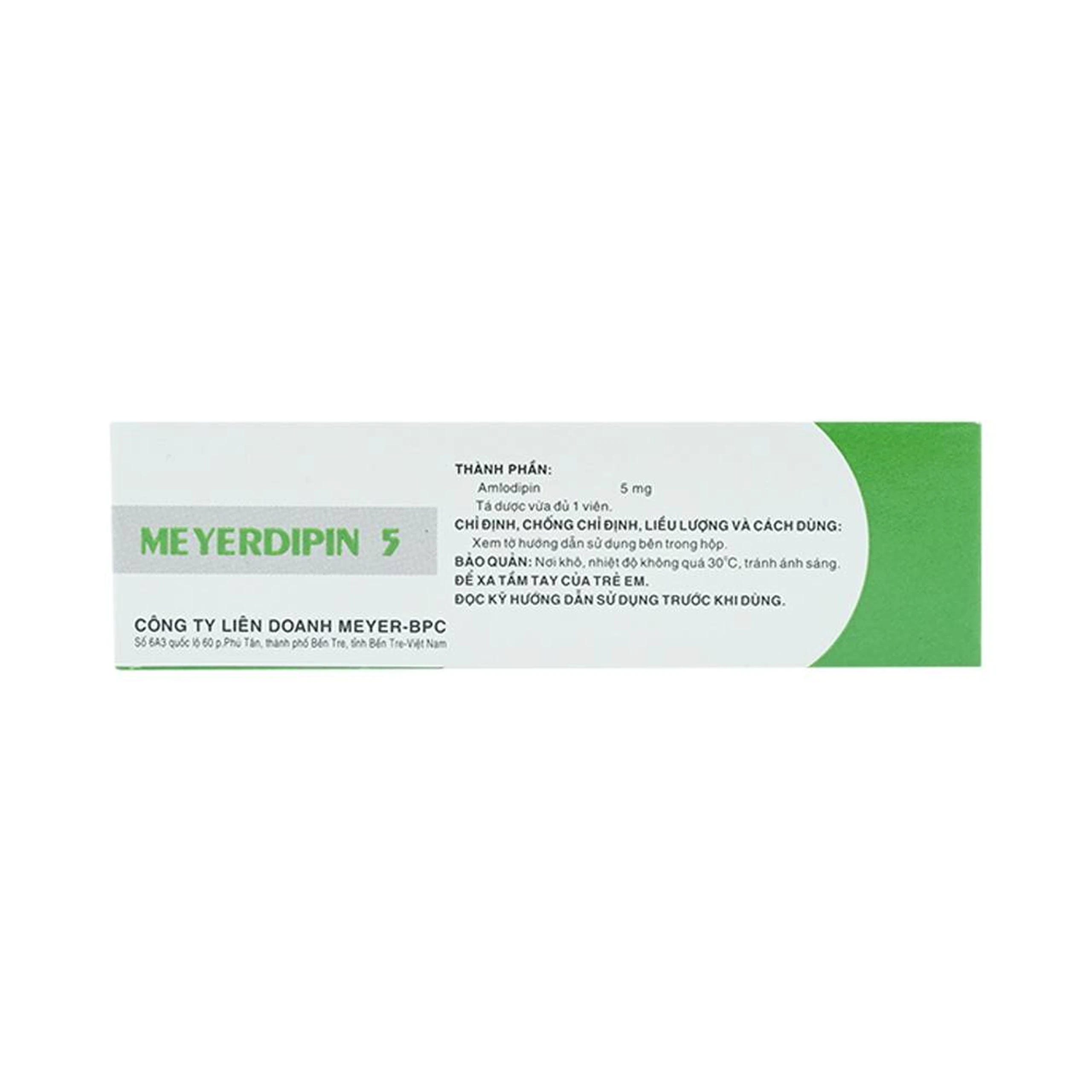 Viên nén Meyerdipin 5 Meyer - BPC điều trị tăng huyết áp nhẹ và vừa, đau thắt ngực ổn định (5 vỉ x 10 viên) 