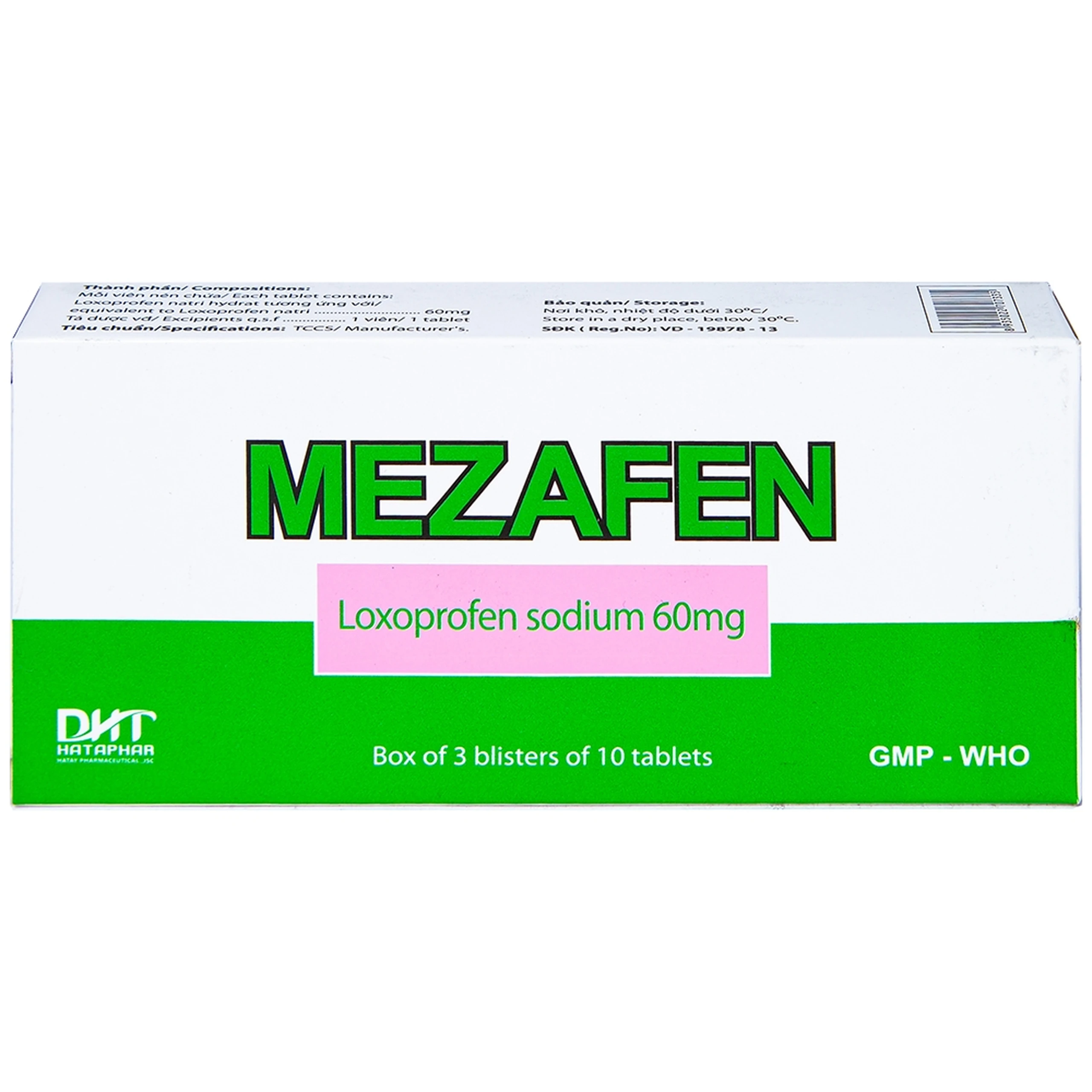 Viên nén Mezafen 60mg Hataphar kháng viêm, giảm đau viêm khớp, đau thắt lưng (3 vỉ x 10 viên)