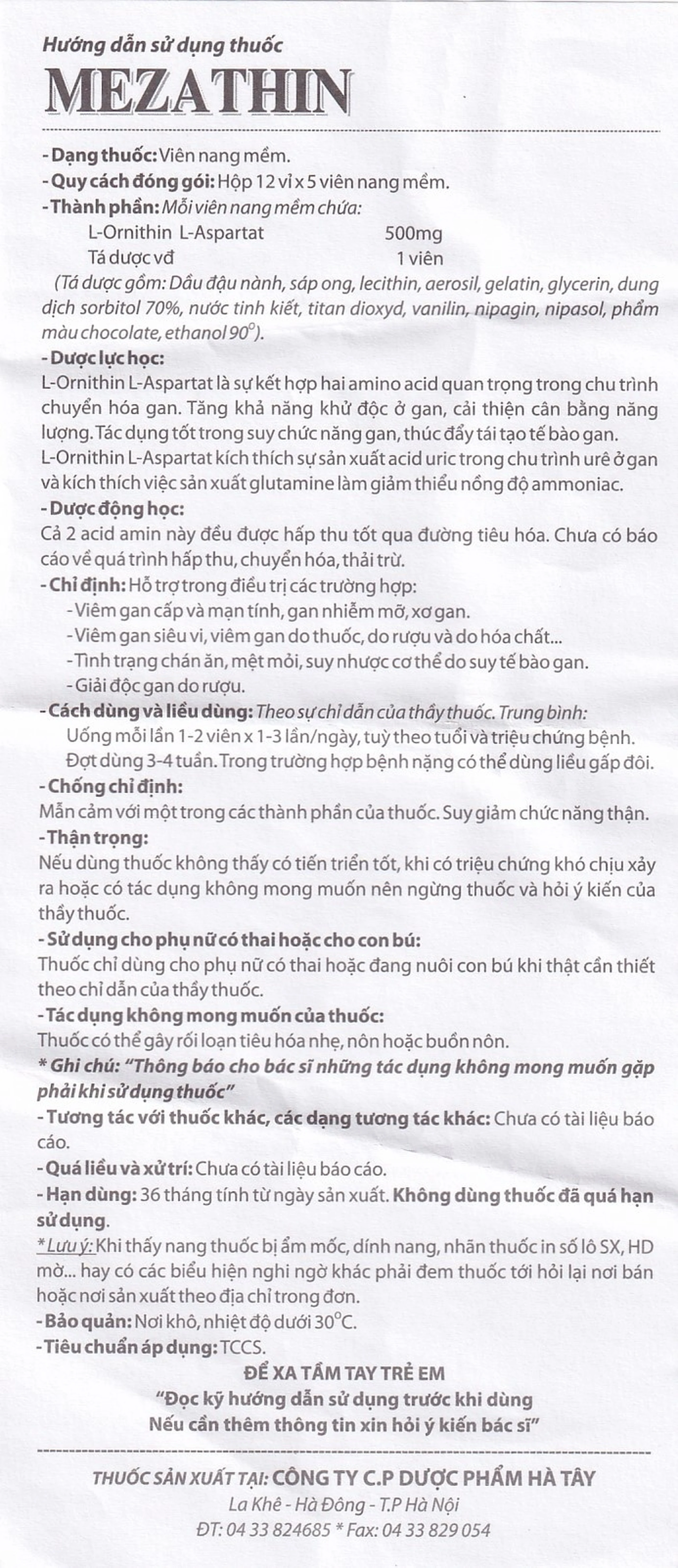Viên nang mềm Mezathin 500mg Hataphar điều trị các bệnh về gan, chán ăn, mệt mỏi (12 vỉ x 5 viên)
