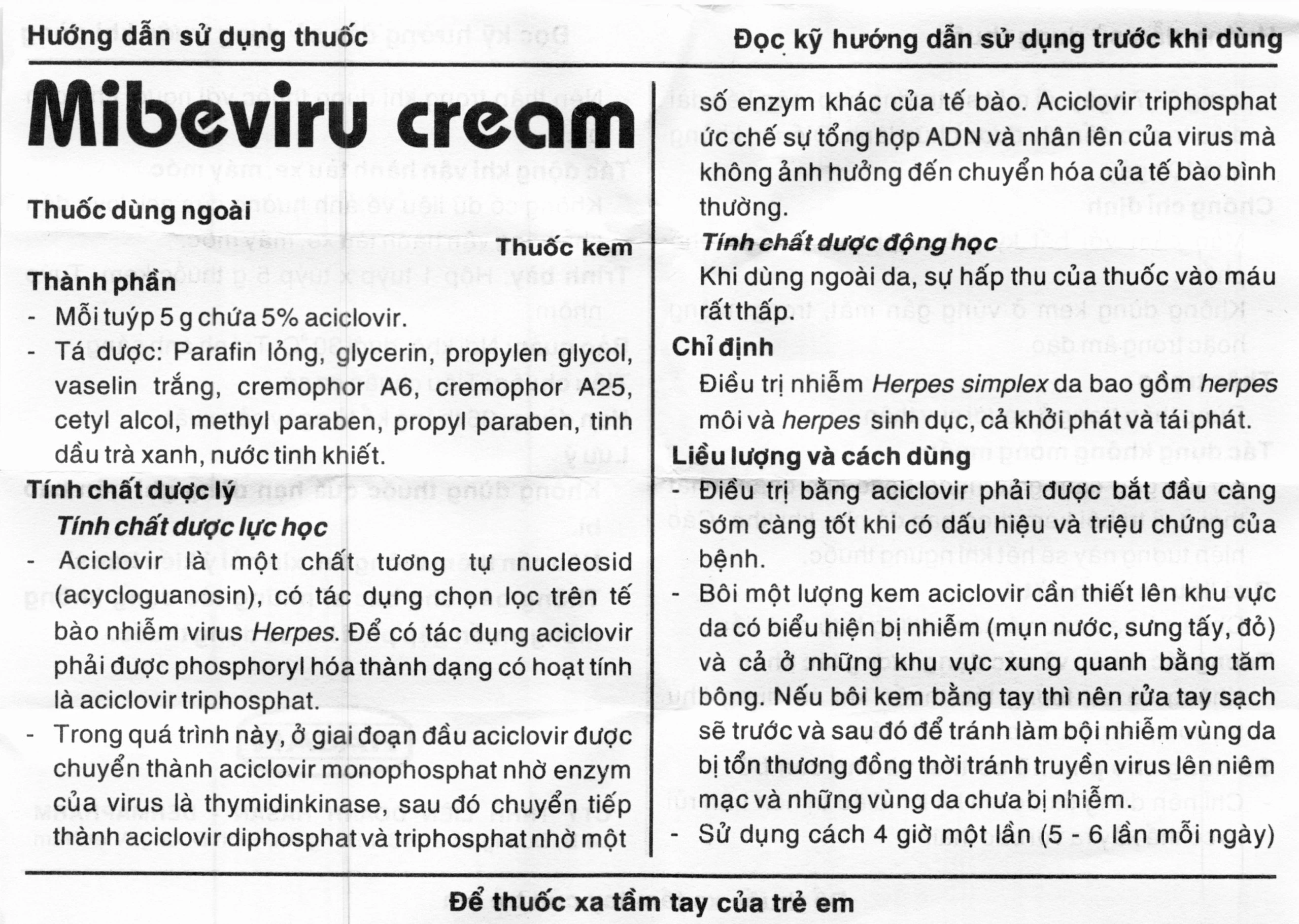Kem bôi da Mibeviru Cream Hasan điều trị nhiễm Herpes Simplex (5g)