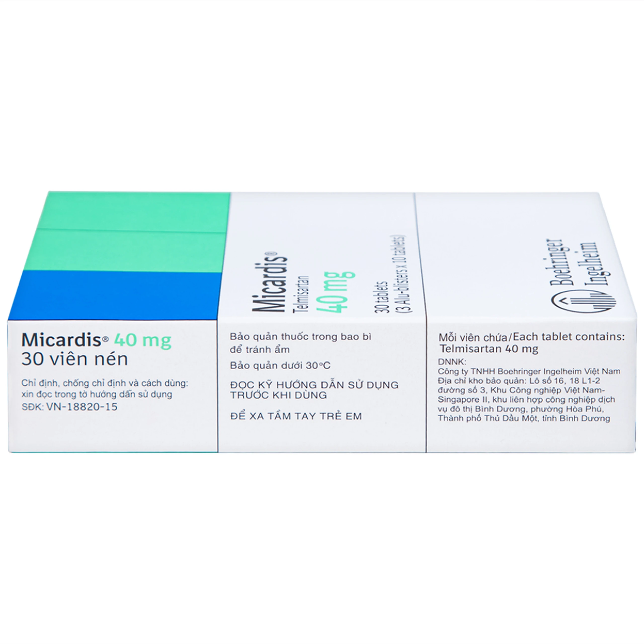 Viên nén Micardis 40mg Boehringer điều trị tăng huyết áp vô căn (3 vỉ x 10 viên)