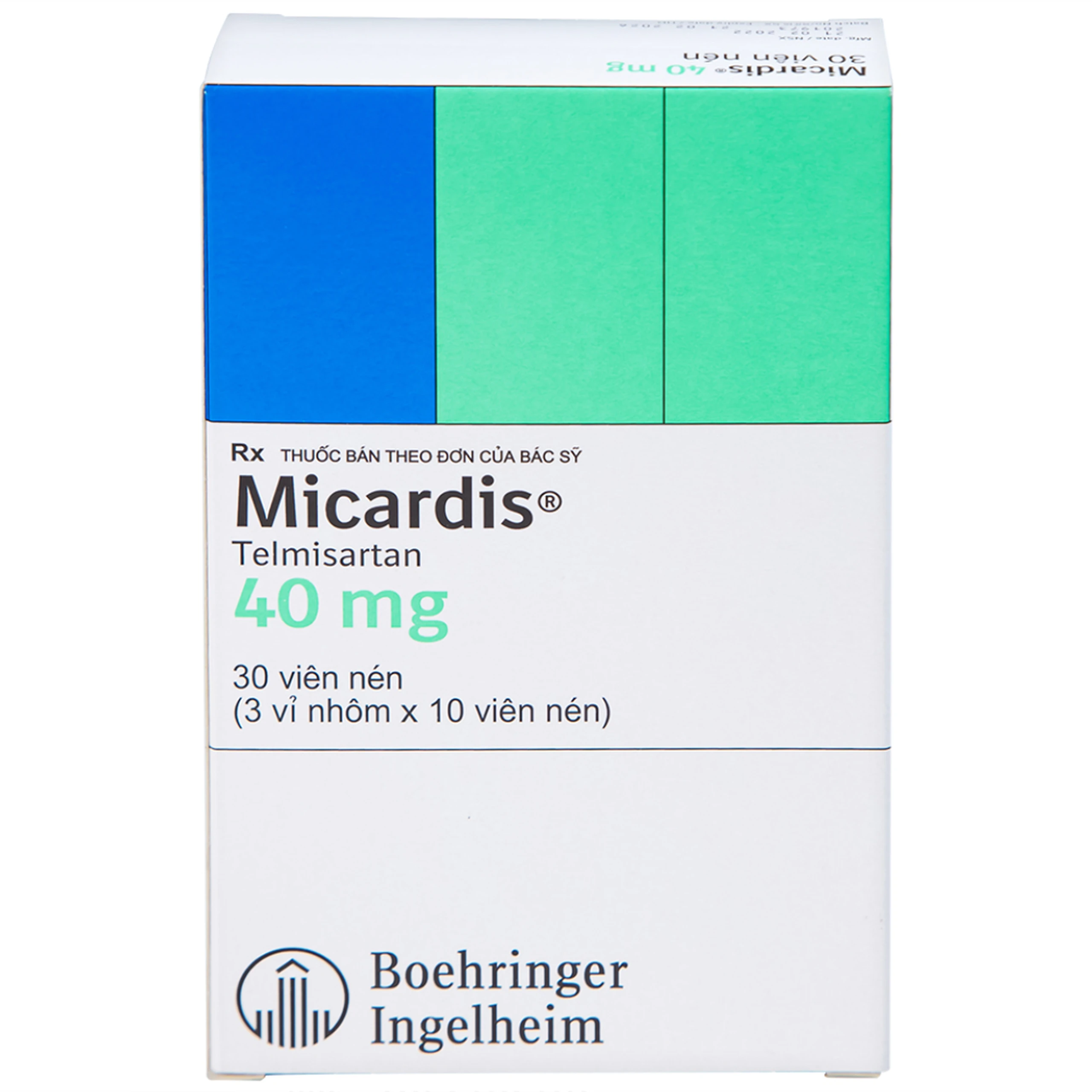 Viên nén Micardis 40mg Boehringer điều trị tăng huyết áp vô căn (3 vỉ x 10 viên)
