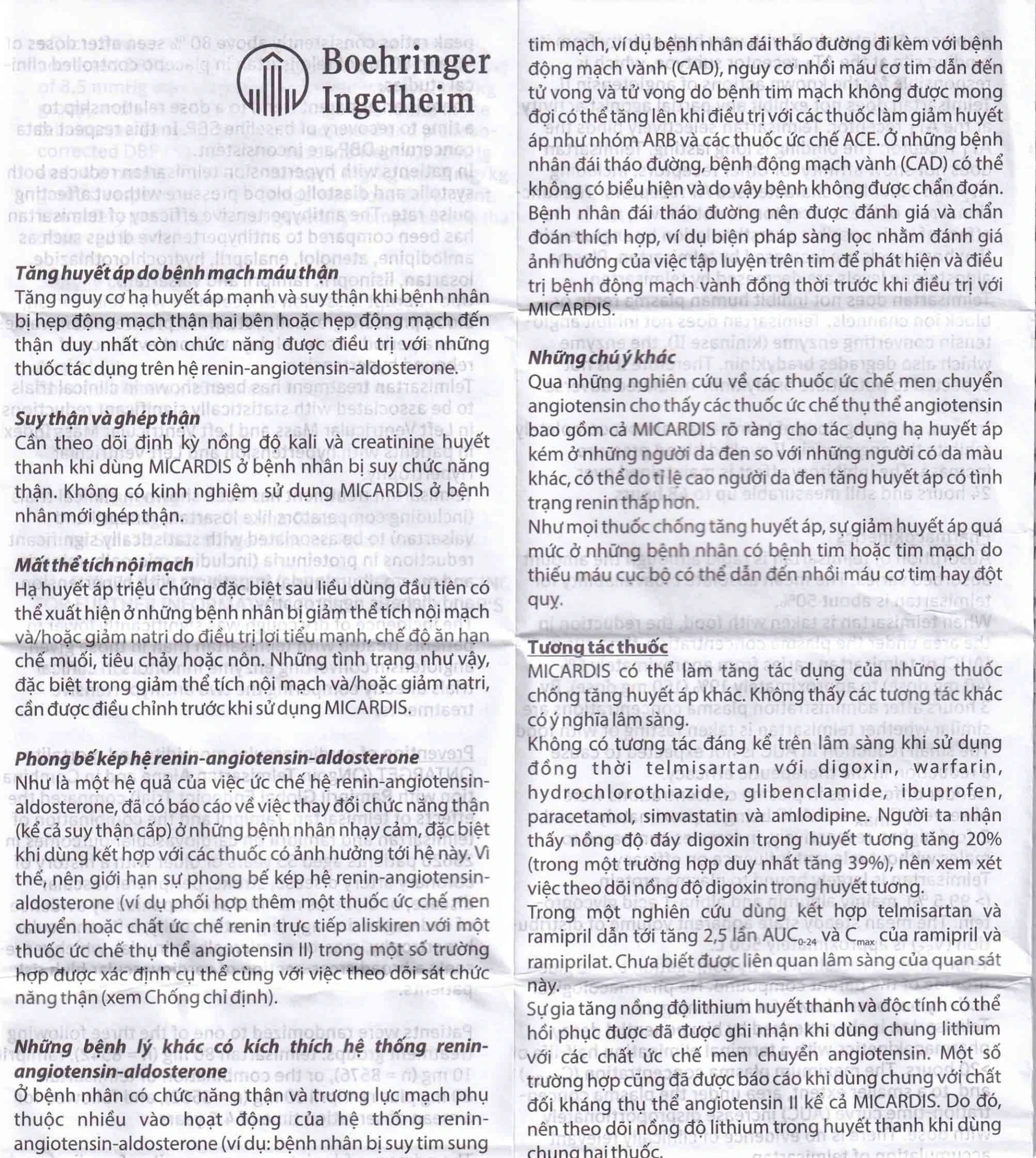 Viên nén Micardis 80mg Boehringer điều trị tăng huyết áp vô căn (3 vỉ x 10 viên)