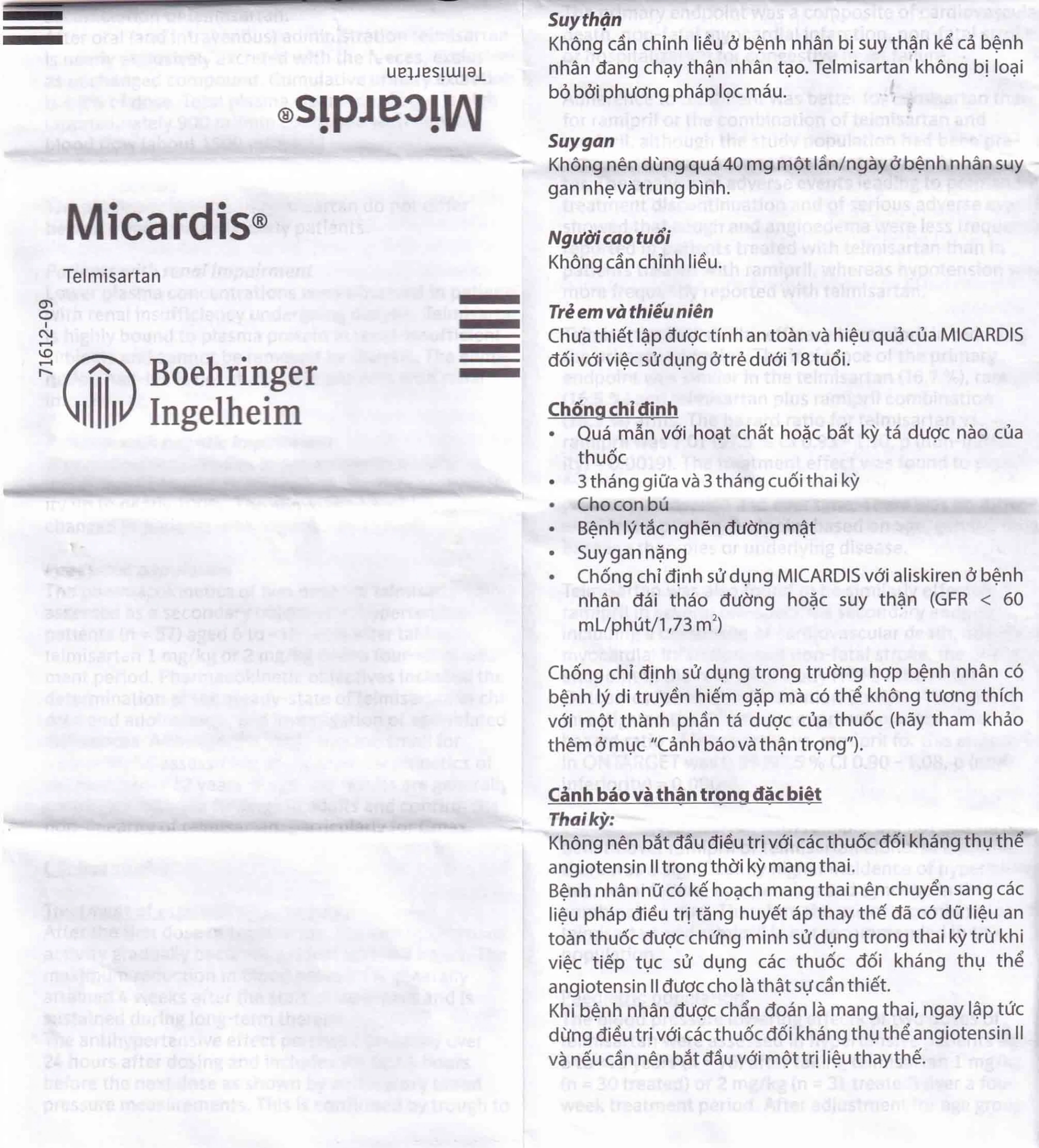Viên nén Micardis 80mg Boehringer điều trị tăng huyết áp vô căn (3 vỉ x 10 viên)
