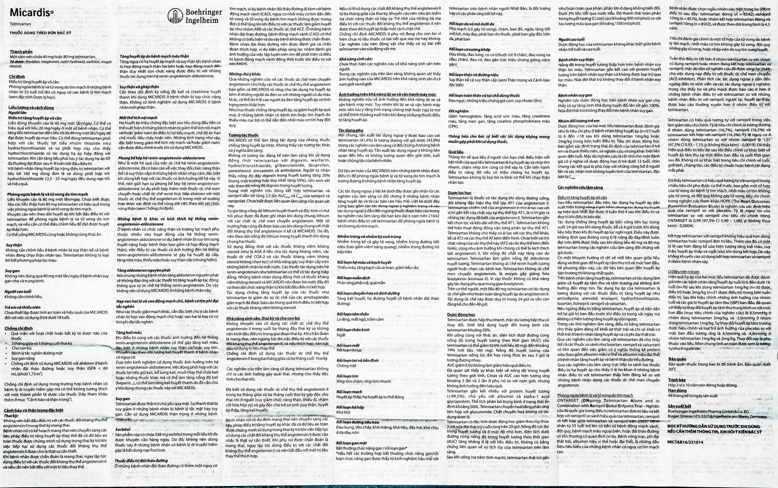 Viên nén Micardis Plus 40/12,5mg Boehringer điều trị tăng huyết áp vô căn (3 vỉ x 10 viên)