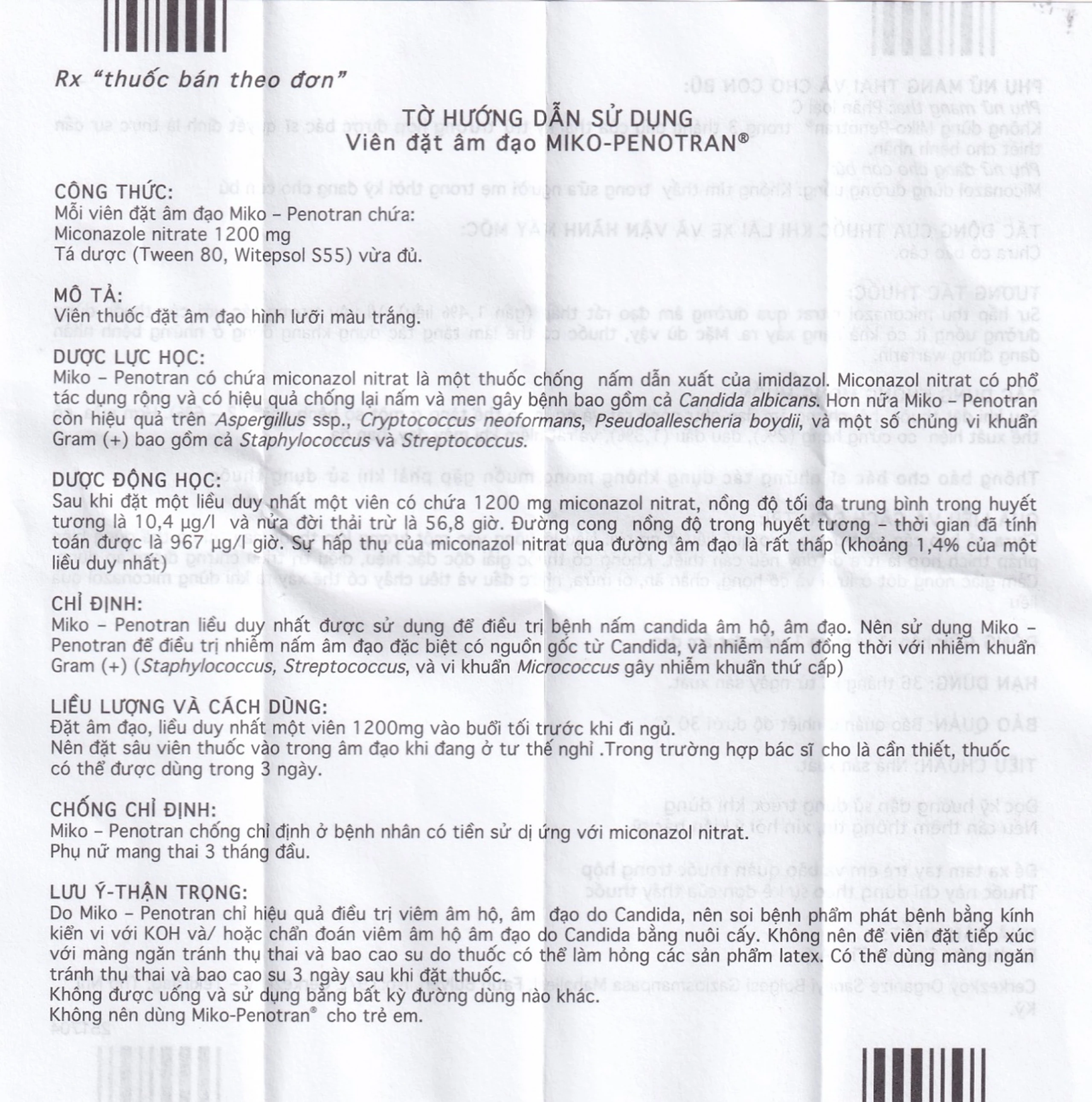 Viên đặt âm đạo Miko-Penotran MEGA We care điều trị nấm candida âm đạo (1 viên)