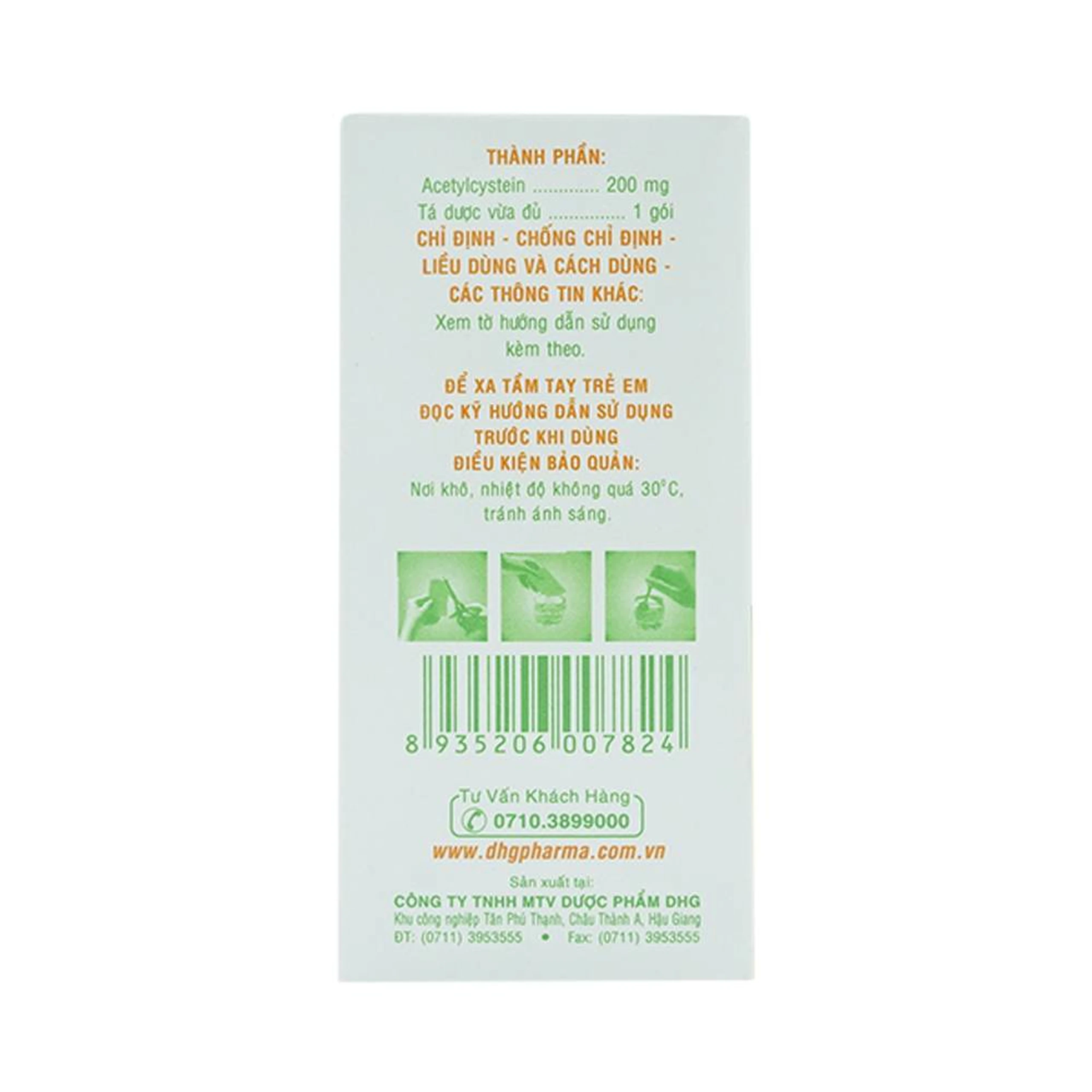 Thuốc bột uống Mitux 200mg DHG Pharma làm loãng chất nhầy đường hô hấp (24 gói x 1,5g)    	