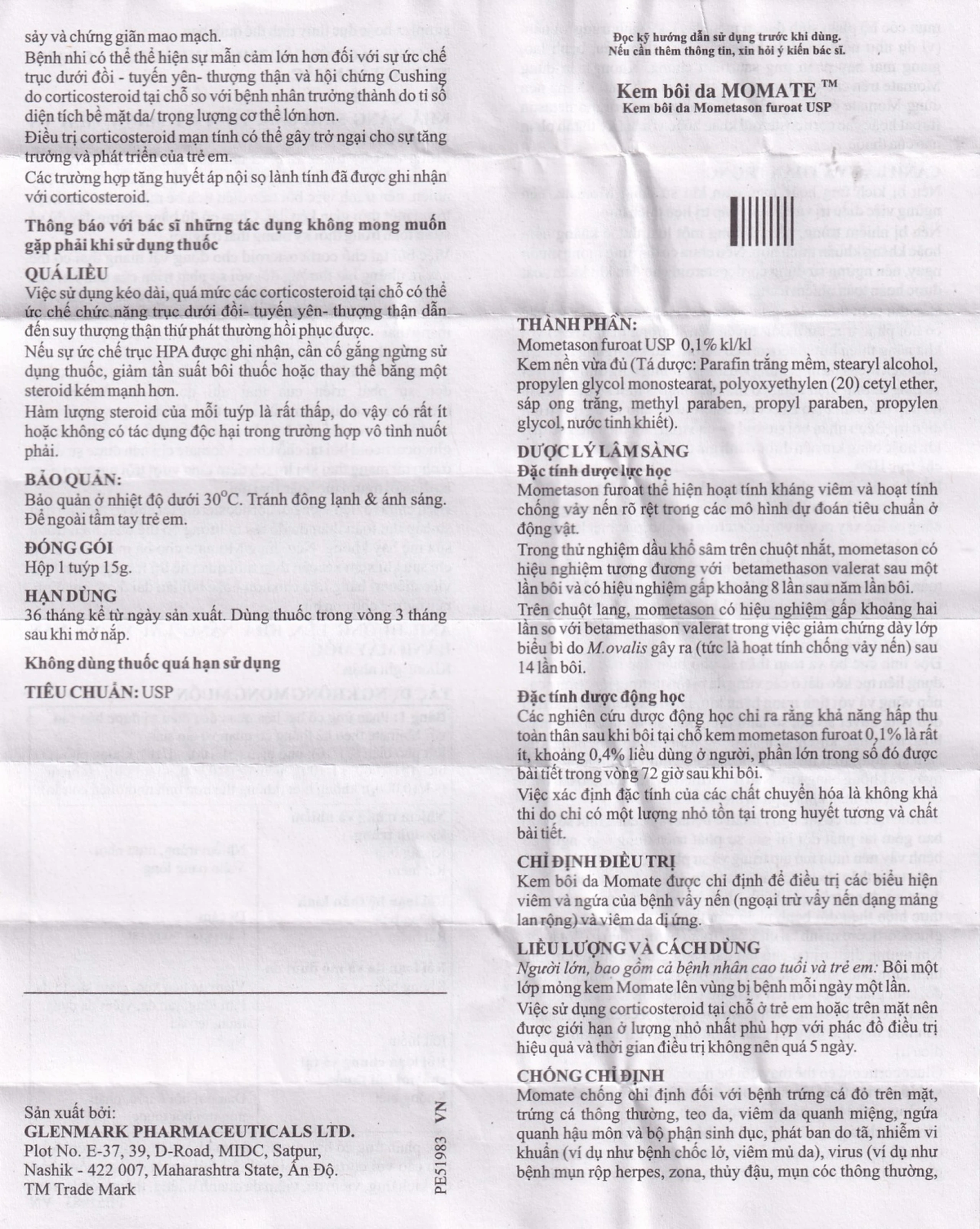 Kem bôi da Momate Glenmark điều trị viêm và ngứa bệnh vẩy nến (15g) 