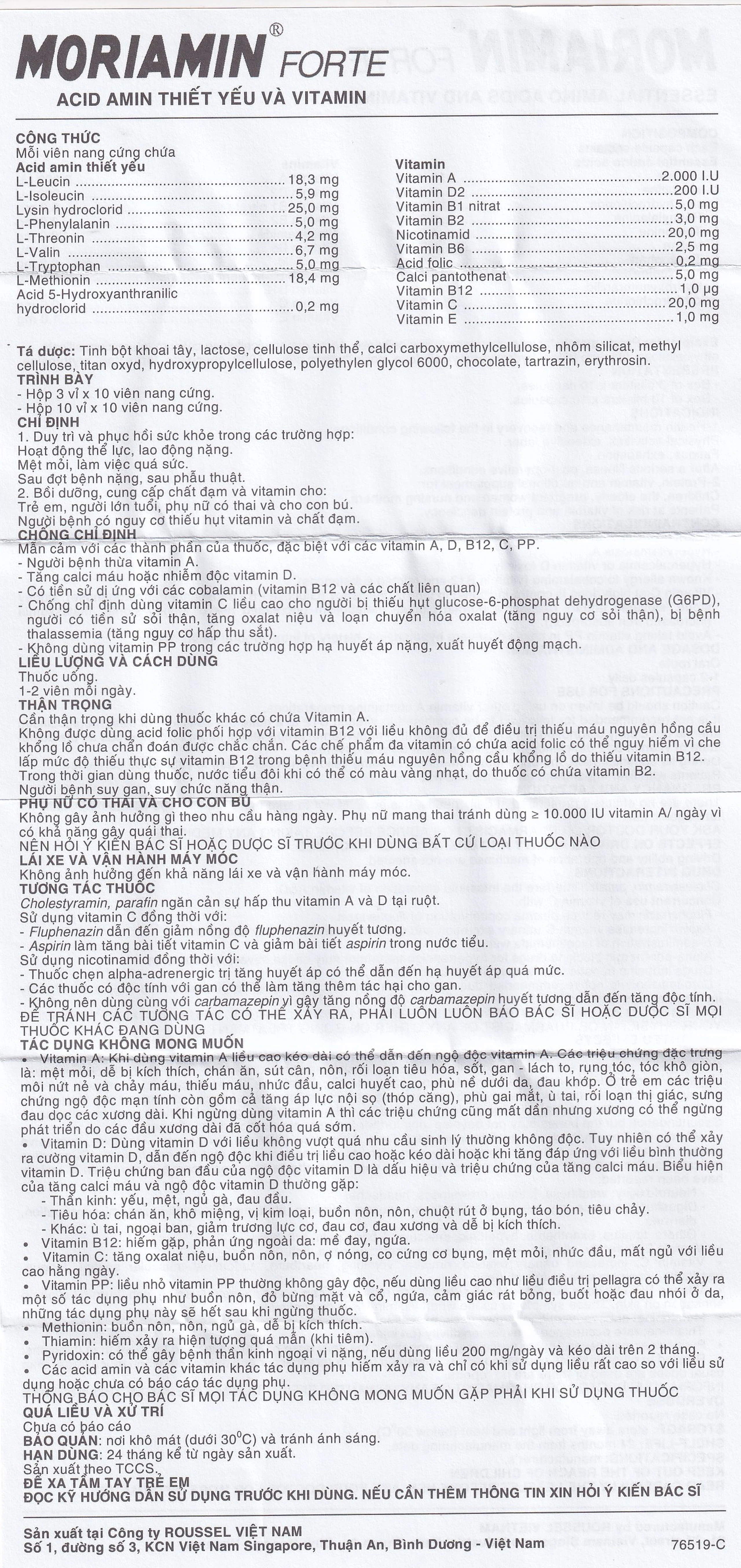 Viên nang cứng Moriamin Forte Roussel hỗ trợ duy trì và phục hồi sức khỏe (10 vỉ x 10 viên)