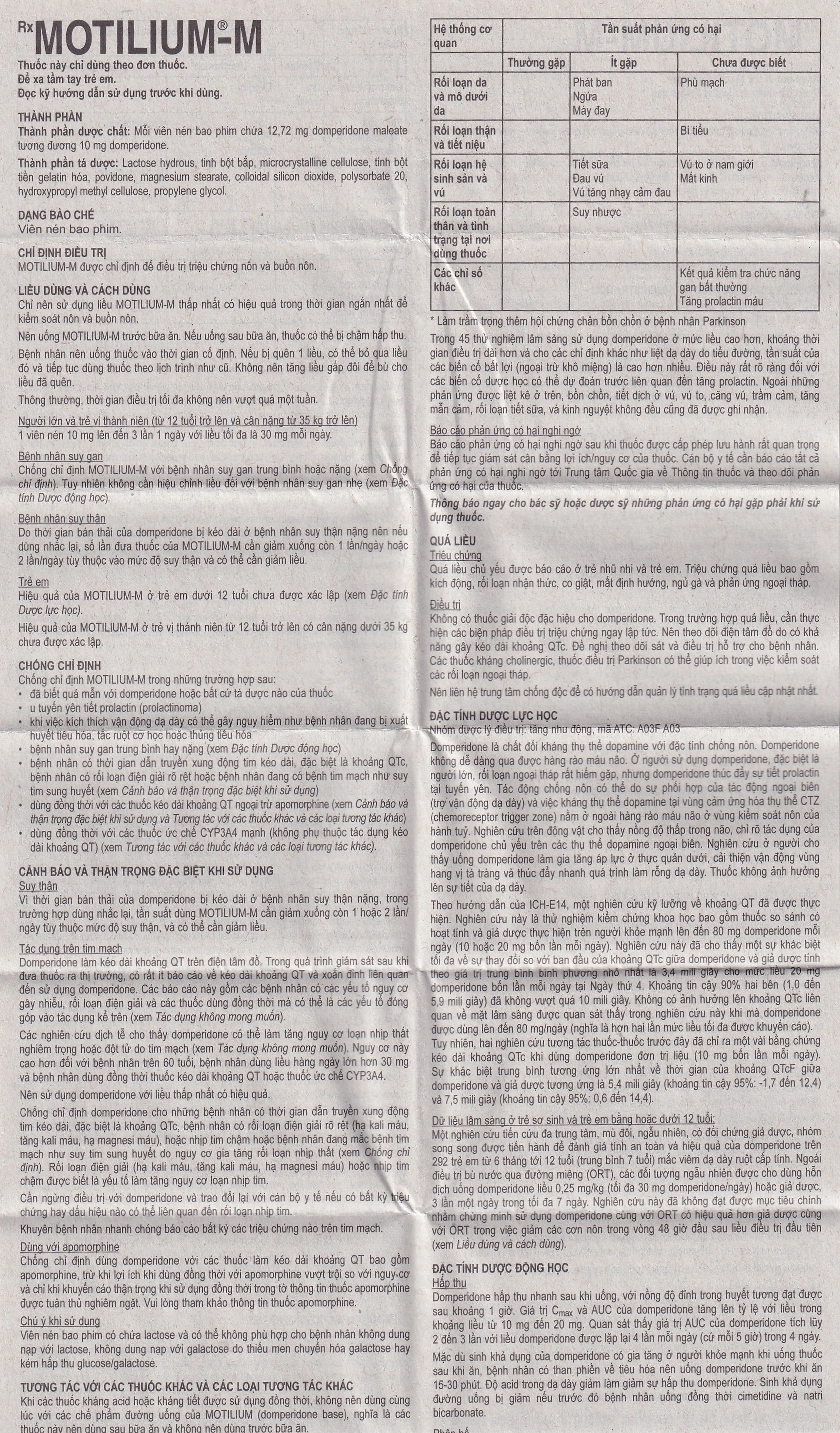 Viên nén Motilium-M Janssen điều trị triệu chứng nôn và buồn nôn (10 vỉ x 10 viên)