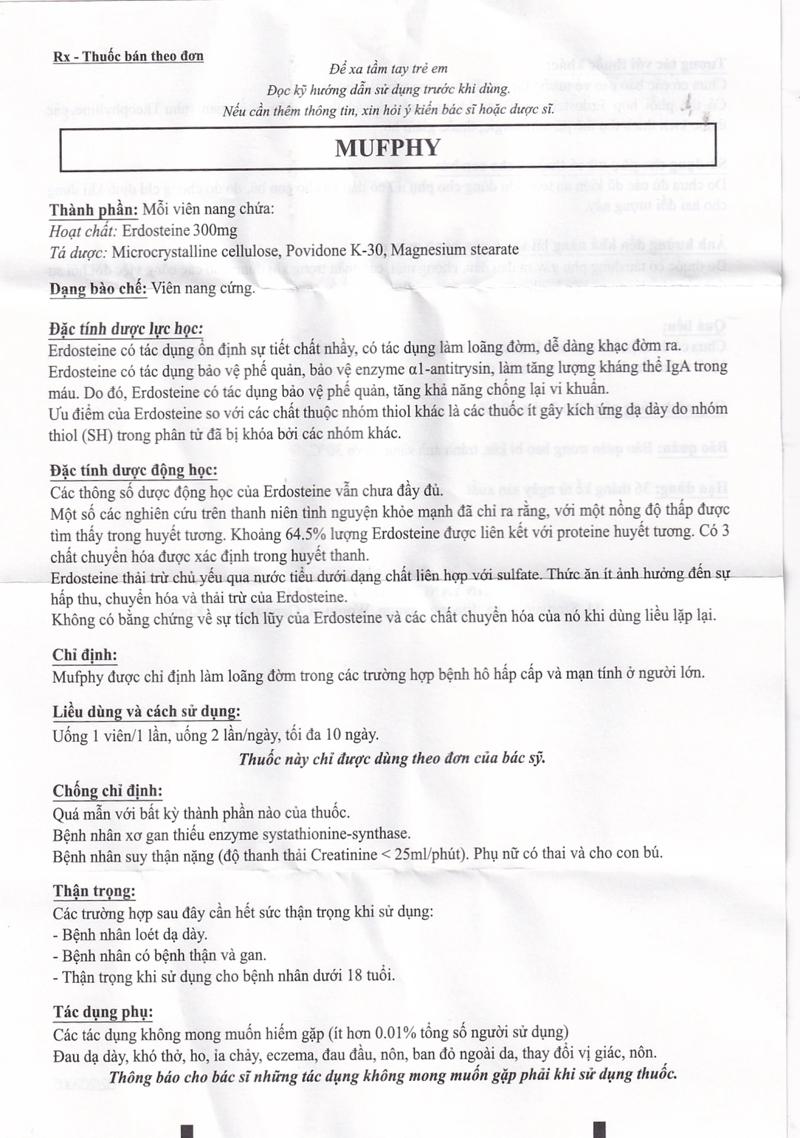 Viên nang cứng Mufphy 300mg Jin Yang Pharm điều trị bệnh hô hấp cấp và mạn tính (3 vỉ x 10 viên)