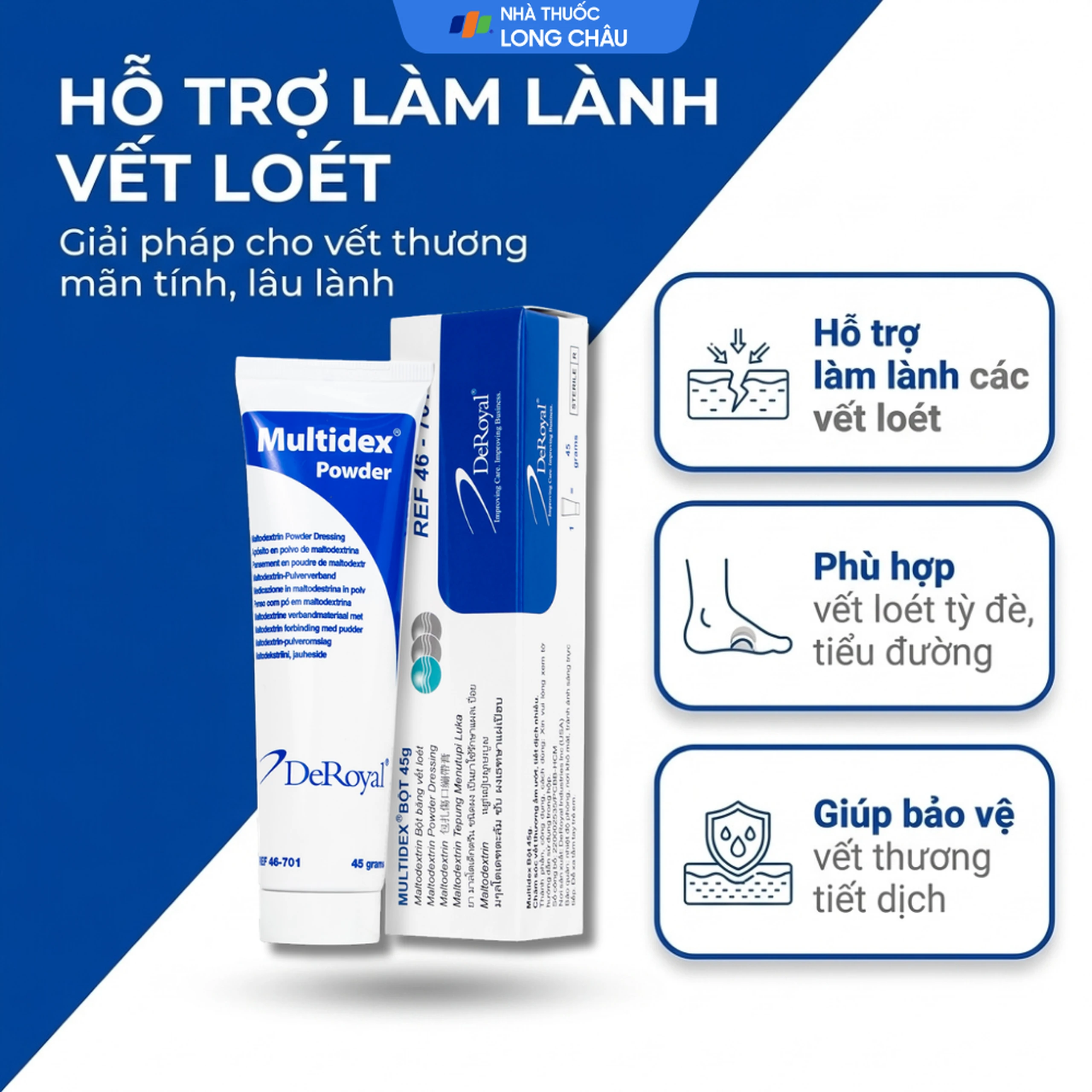 Bột phủ vết thương Multidex Powder Deroyal 45g hỗ trợ điều trị viêm nhiễm da, làm lành các vết loét mãn tính 2