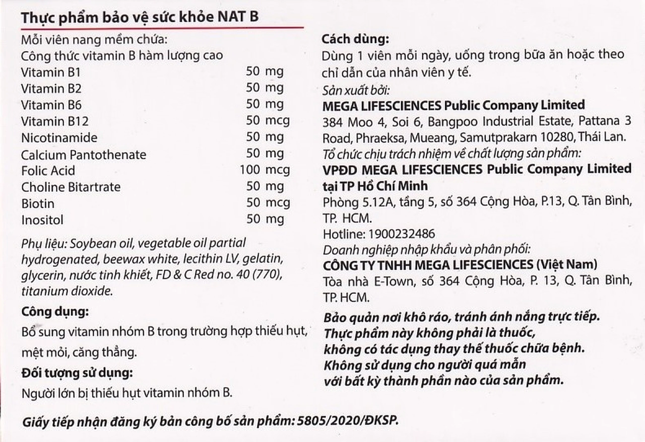 Viên uống bổ sung vitamin nhóm B NAT B MEGA We care (3 vỉ x 10 viên)