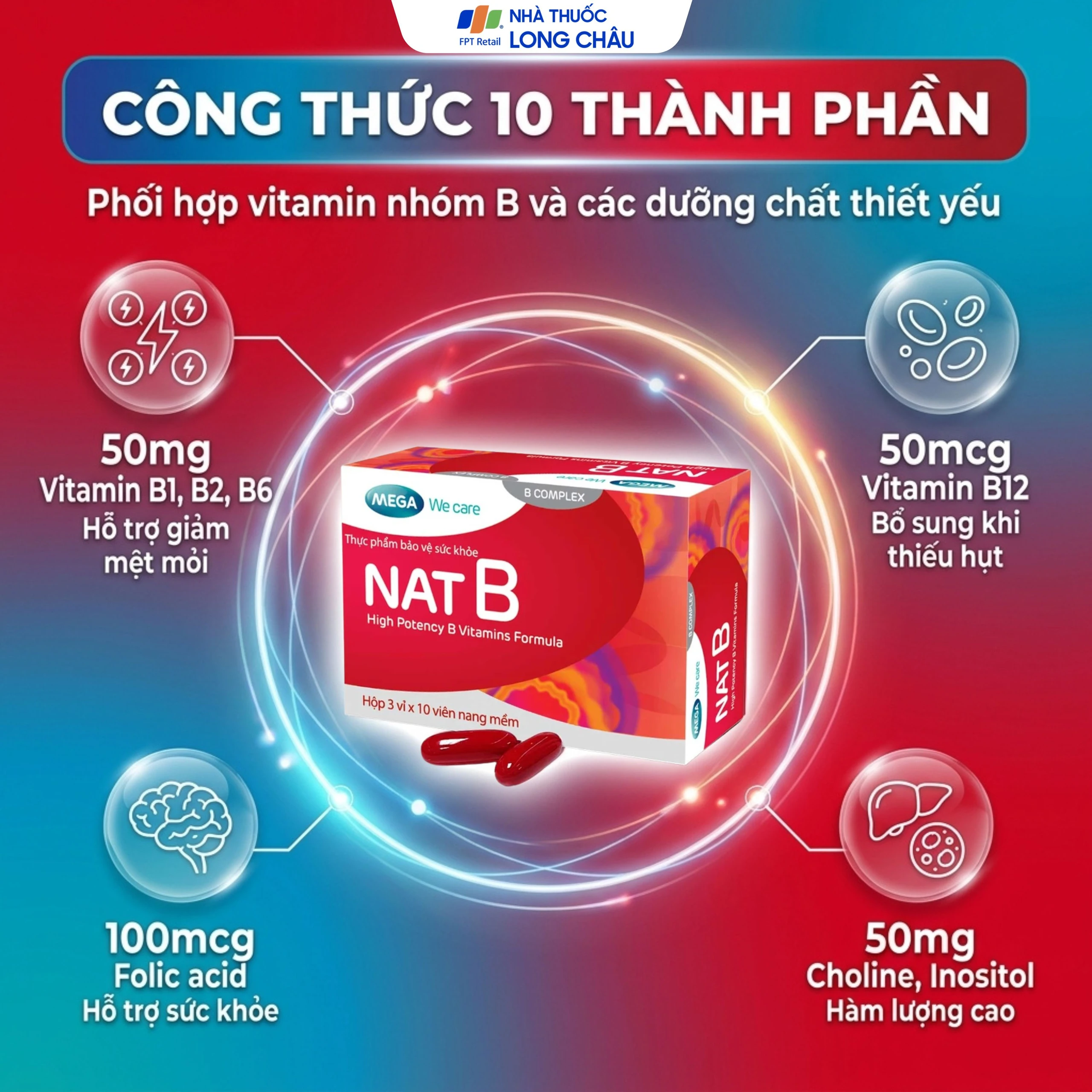Viên uống bổ sung vitamin nhóm B NAT B MEGA We care (3 vỉ x 10 viên) 4
