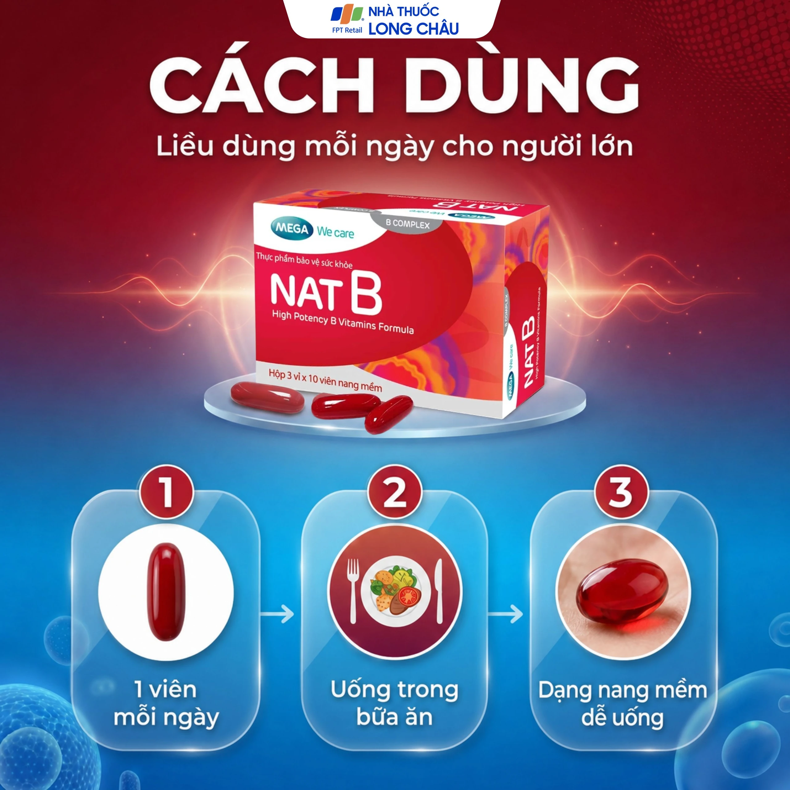 Viên uống bổ sung vitamin nhóm B NAT B MEGA We care (3 vỉ x 10 viên) 5